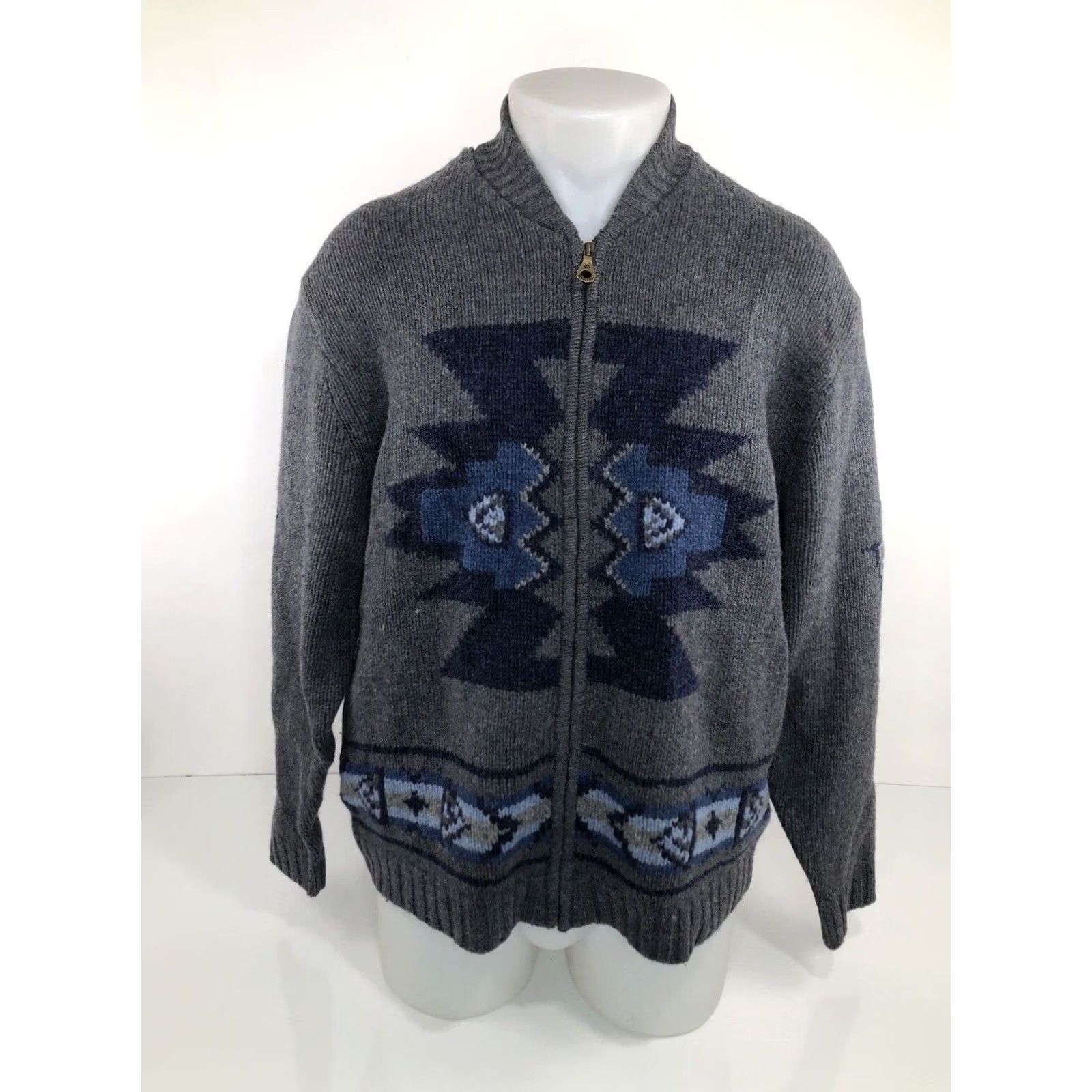 Pendleton Pendleton / Wool Knit Full Zip Southwest Aztec Md. Sweater Jacket Shirt Mens M Gray/Blue Aztec 90s Size US M / EU 48-50 / 2 - 2 Thumbnail