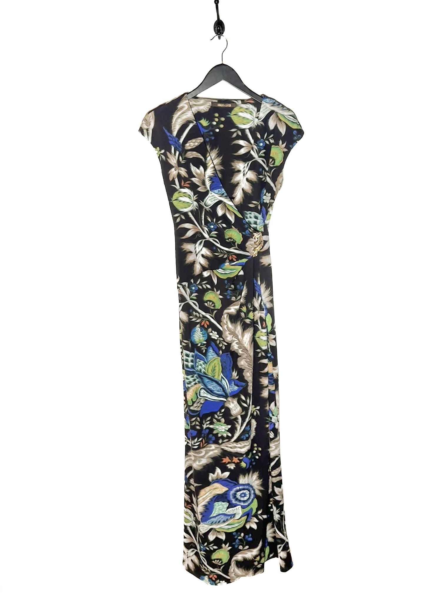 Roberto Cavalli Roberto Cavalli Black Floral Feather Print Gown Size M / US 6-8 / IT 42-44 - 1 Thumbnail