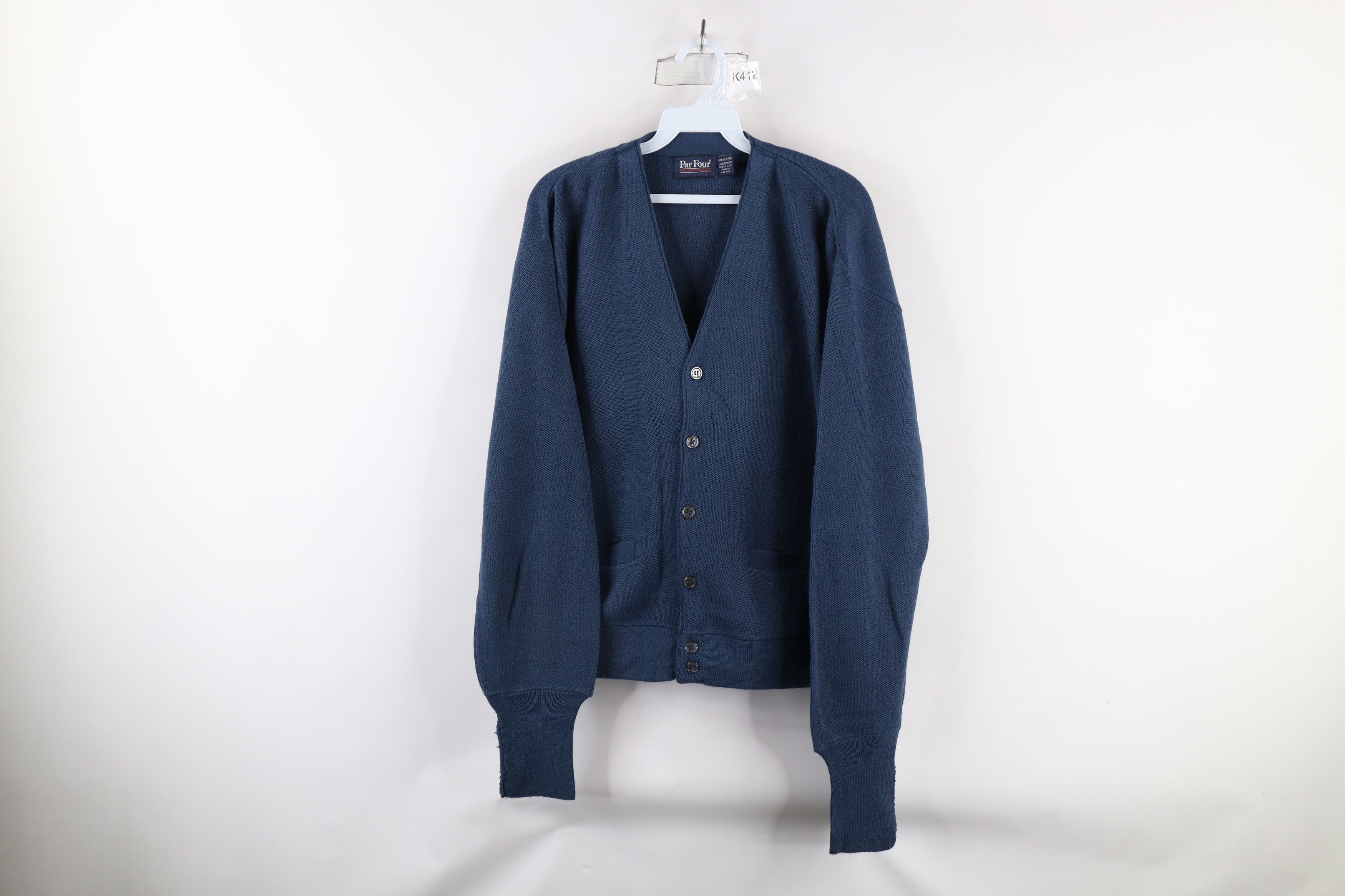 Vintage Vintage 70s Streetwear Blank Knit Cardigan Sweater Blue USA Size US M / EU 48-50 / 2 - 1 Thumbnail
