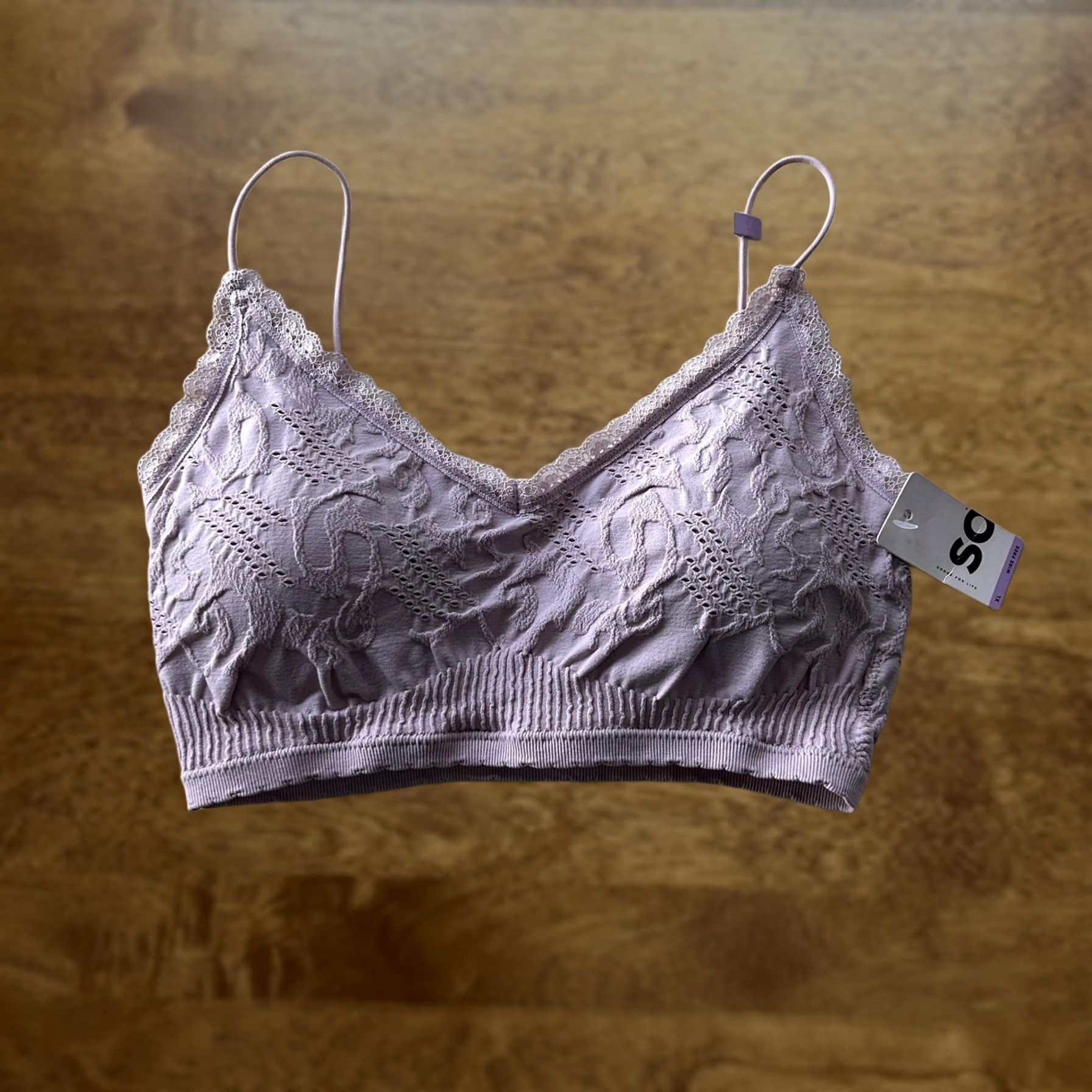 Vintage SO Bralette Womens XL Purple Lace Wireless Adjustable Straps Stretch Pullover Size ONE SIZE - 1 Thumbnail