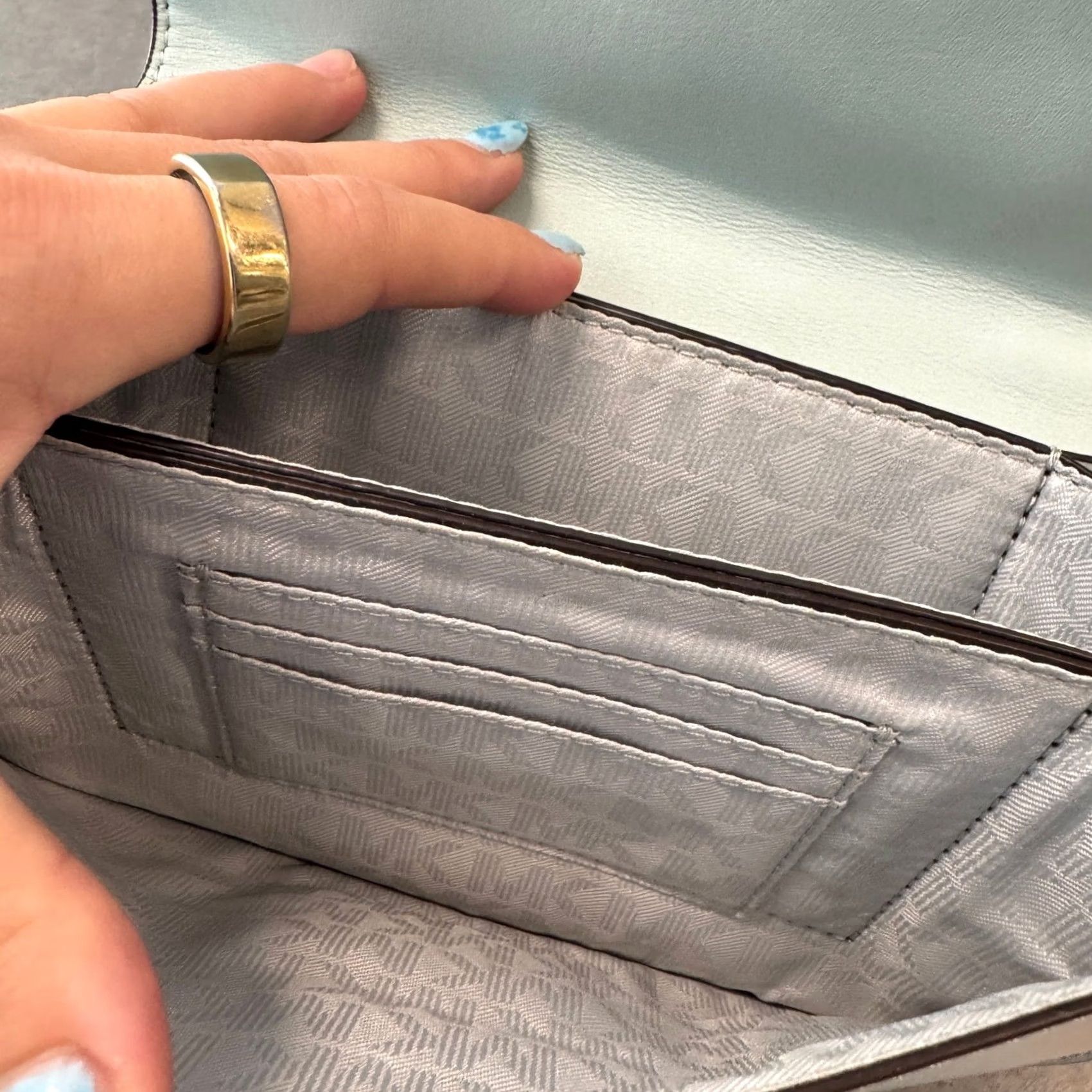 Michael Kors Michael Kors Sloan Crossbody Purse Bag Mini Blue Satin Women's Crossbody Mint Green Blue Sloan Crossbody Purse Bag Mini Mens? Size ONE SIZE - 3 Thumbnail