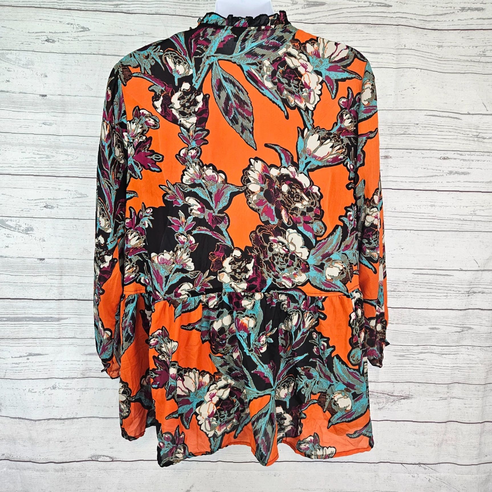 Vintage eShakti Womens Top Blouse Orange Purple Floral Zip Long Sleeve V-Neck 3X Plus Womens Size XXL / US 16-18 / IT 52-54 - 3 Thumbnail