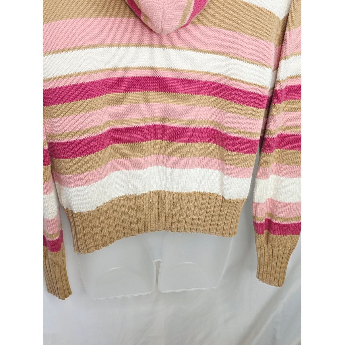 Other Vintage 90's Pink & Tan Striped Hooded Zipper Front Sweater Size M / US 6-8 / IT 42-44 - 10 Thumbnail