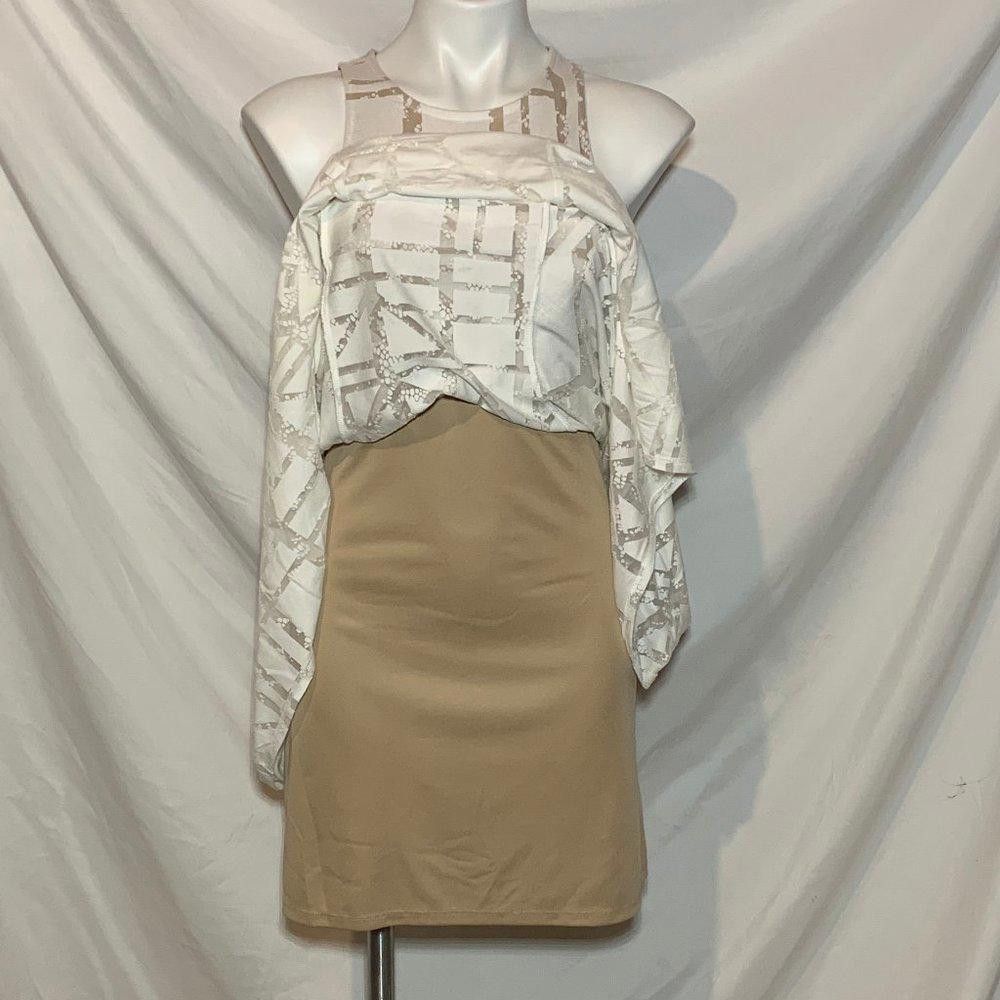 Apt. 9 Apt 9 White Sheer Overlay on Tan Mini Bodycon, XS Size XS / US 0-2 / IT 36-38 - 4 Thumbnail