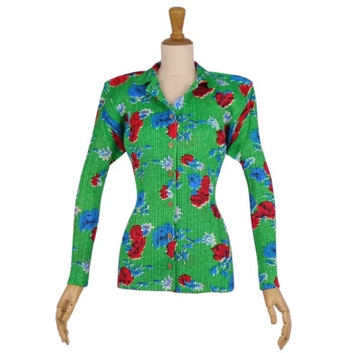 Issey Miyake Issey Miyake size:3 Green floral pleated cardigan Size XS / US 0-2 / IT 36-38 - 2 Thumbnail