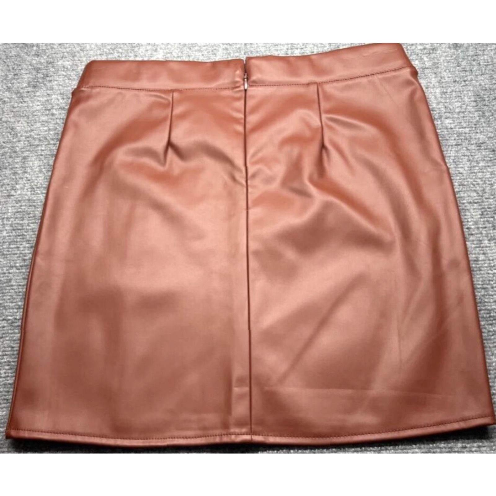 Vintage Rue21 Mini Skirt Womens M Brown Faux Leather Slit Stretch Zip Lined New Size 32" / US 10 / IT 46 - 3 Thumbnail