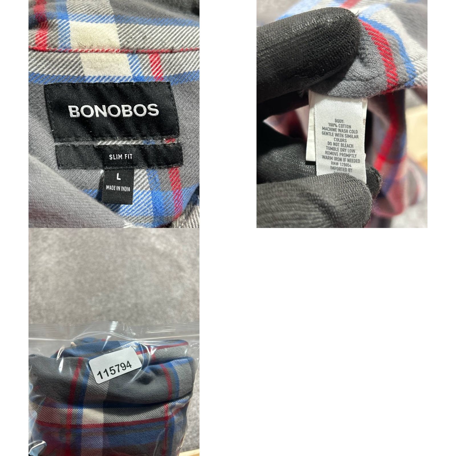 Bonobos Bonobos Flannel Shirt Mens Large Gray Cotton Slim Fit Dual Chest Pockets Casual 90s Theme Boys? Size US L / EU 52-54 / 3 - 8 Thumbnail