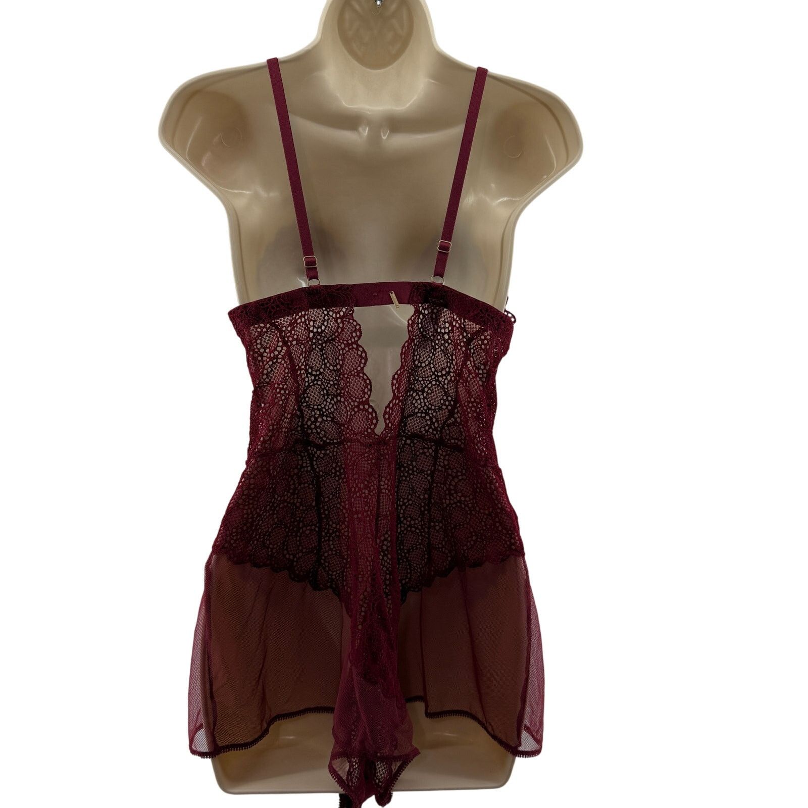 DKNY DKNY Mixed Cases Lace & Mesh Romper Crimson Womens Large Size ONE SIZE - 8 Thumbnail
