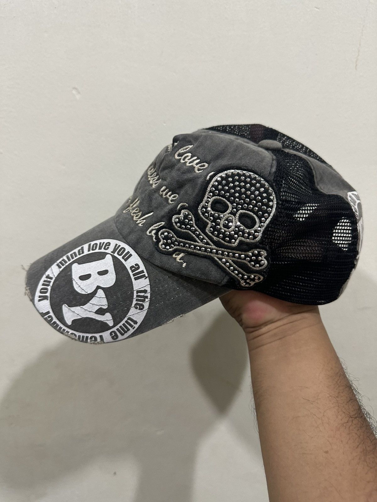 Distress Skull Mind Your Love Trucker Hat
