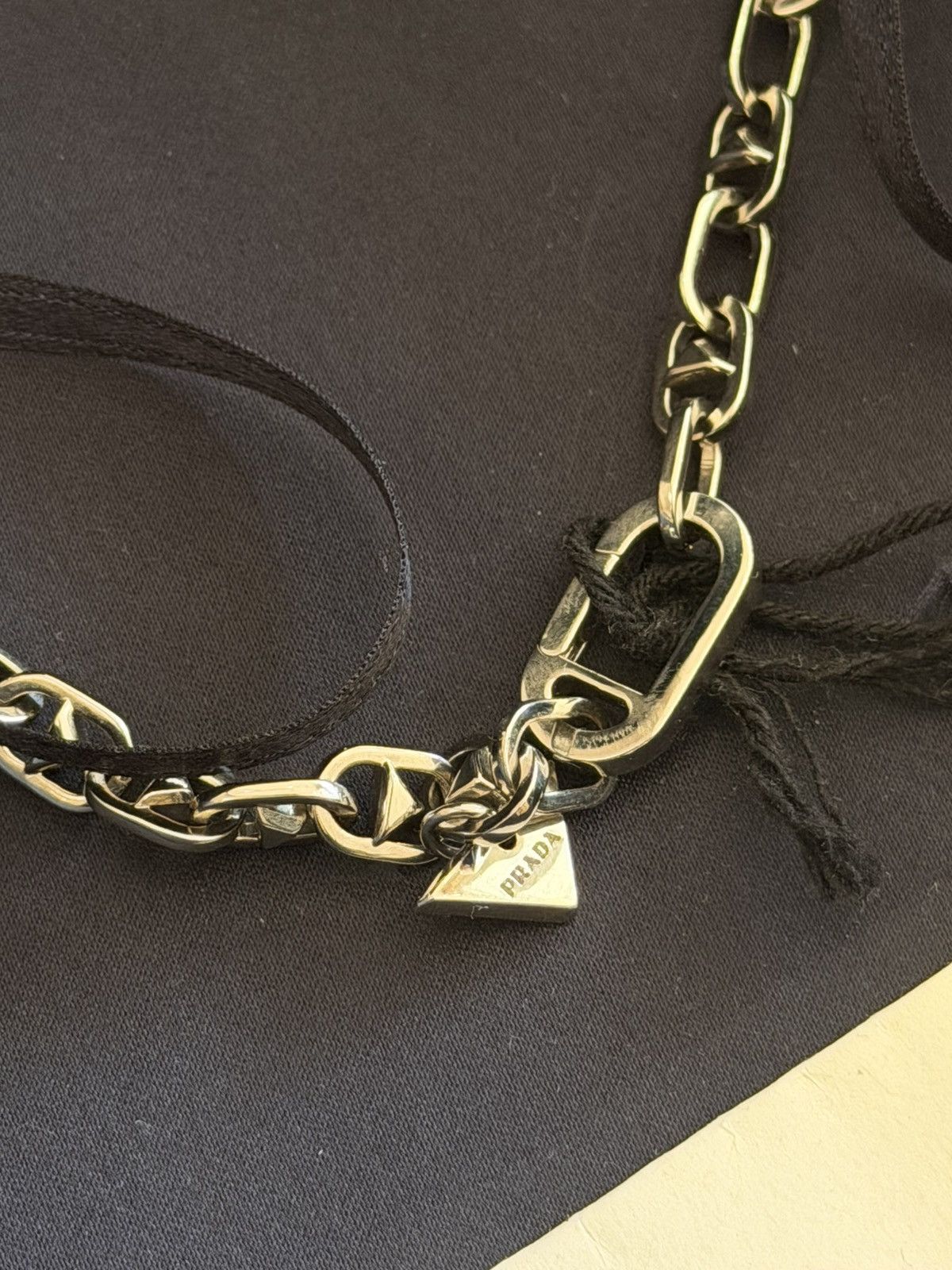 Prada PRADA Triangle Charm Chain Silver Brass Necklace With Clasp Size ONE SIZE - 12 Thumbnail