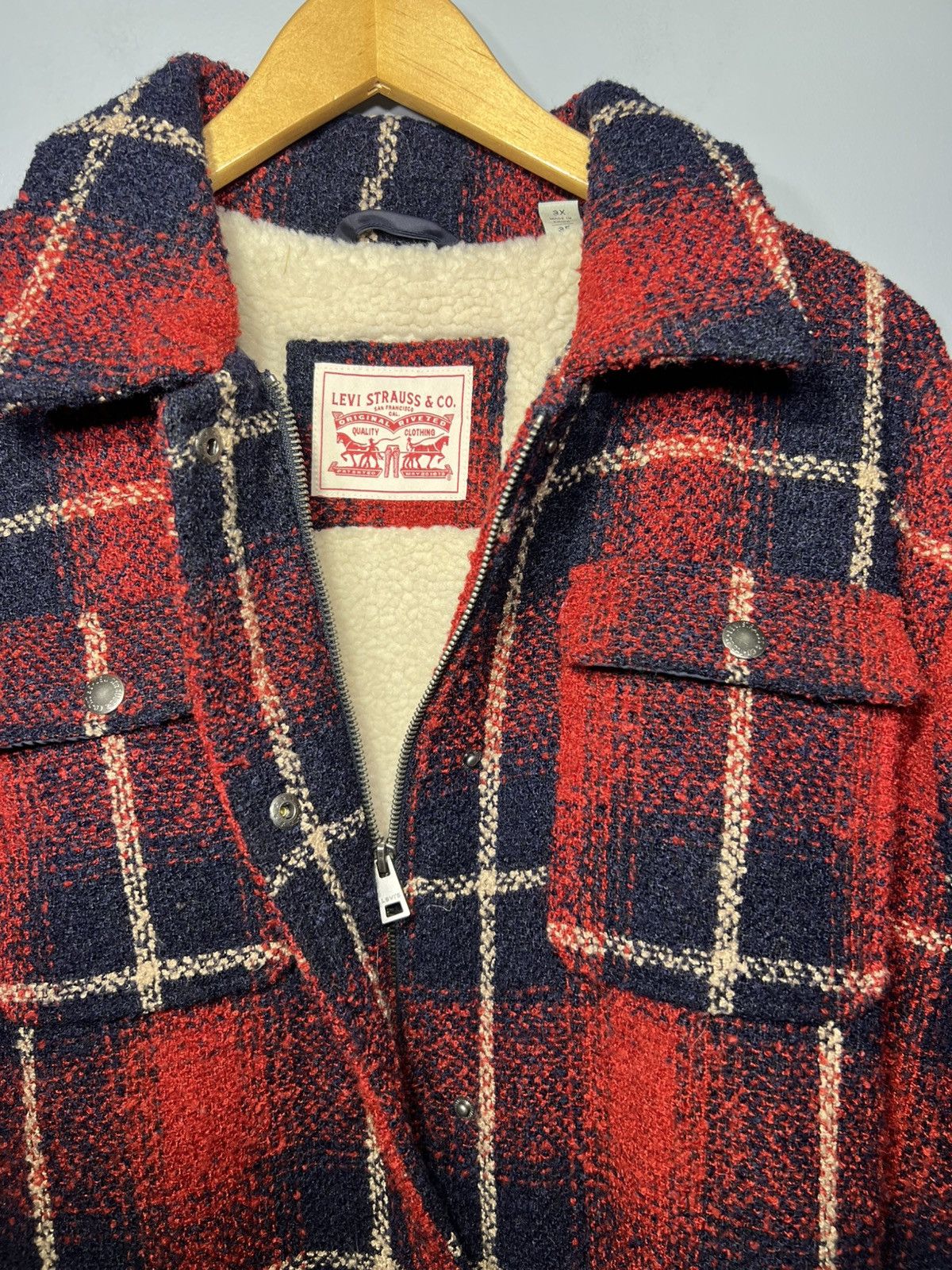 Levi's Levi’s Plaid Red Sherpa-Lined Zip Up Heavy Wool Jacket Sz 3X Size 3XL / US 20-22 - 3 Thumbnail