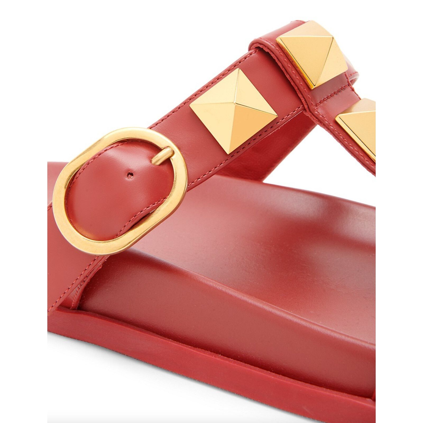 Valentino Valentino Rockstud Roman Stud Rosso Red Gold Leather Slide Size US 6 / IT 36 - 3 Thumbnail