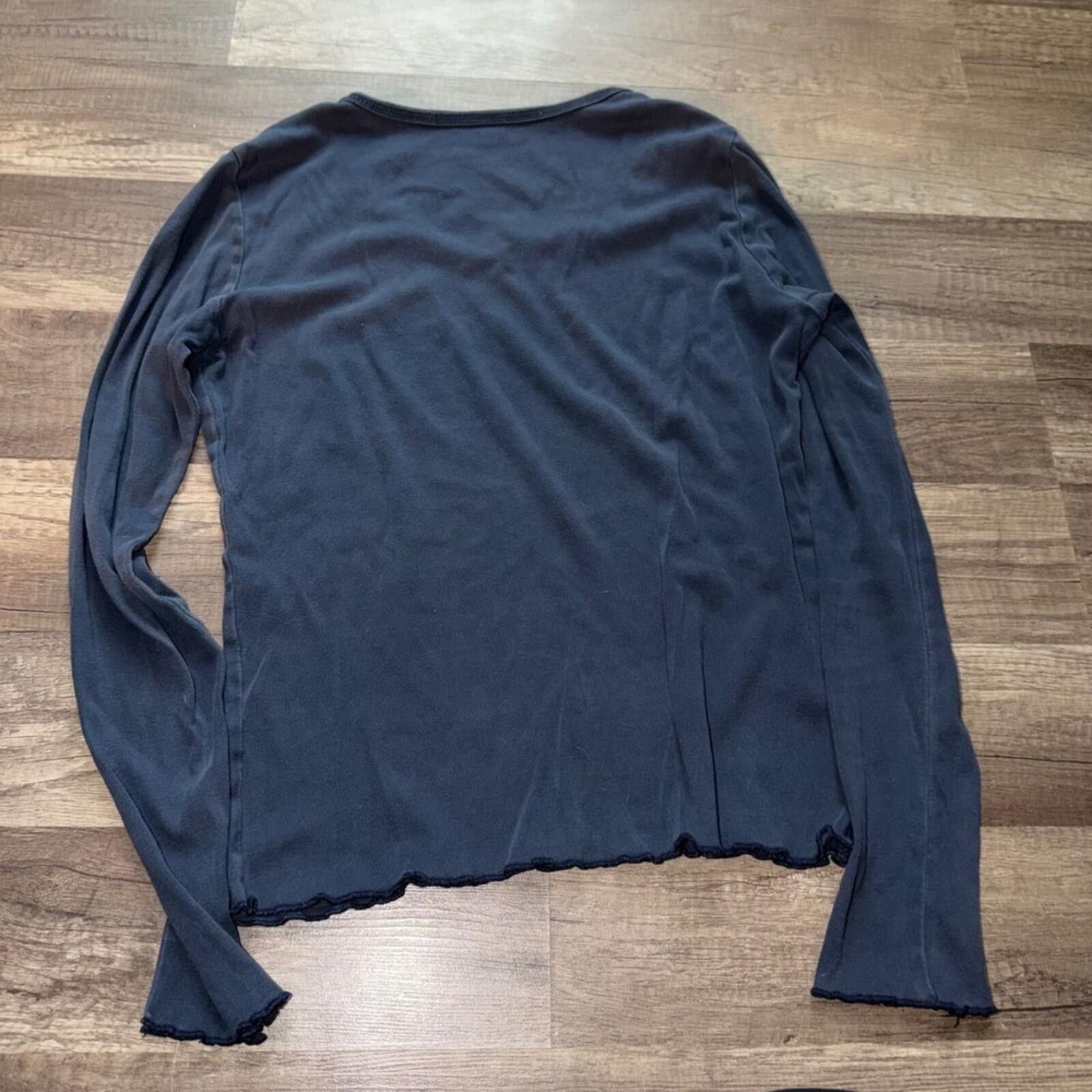 Other Brandy Navy Blue Ribbed Long Sleeve Scoop Neck Lettuce Edge Size S / US 4 / IT 40 - 3 Thumbnail