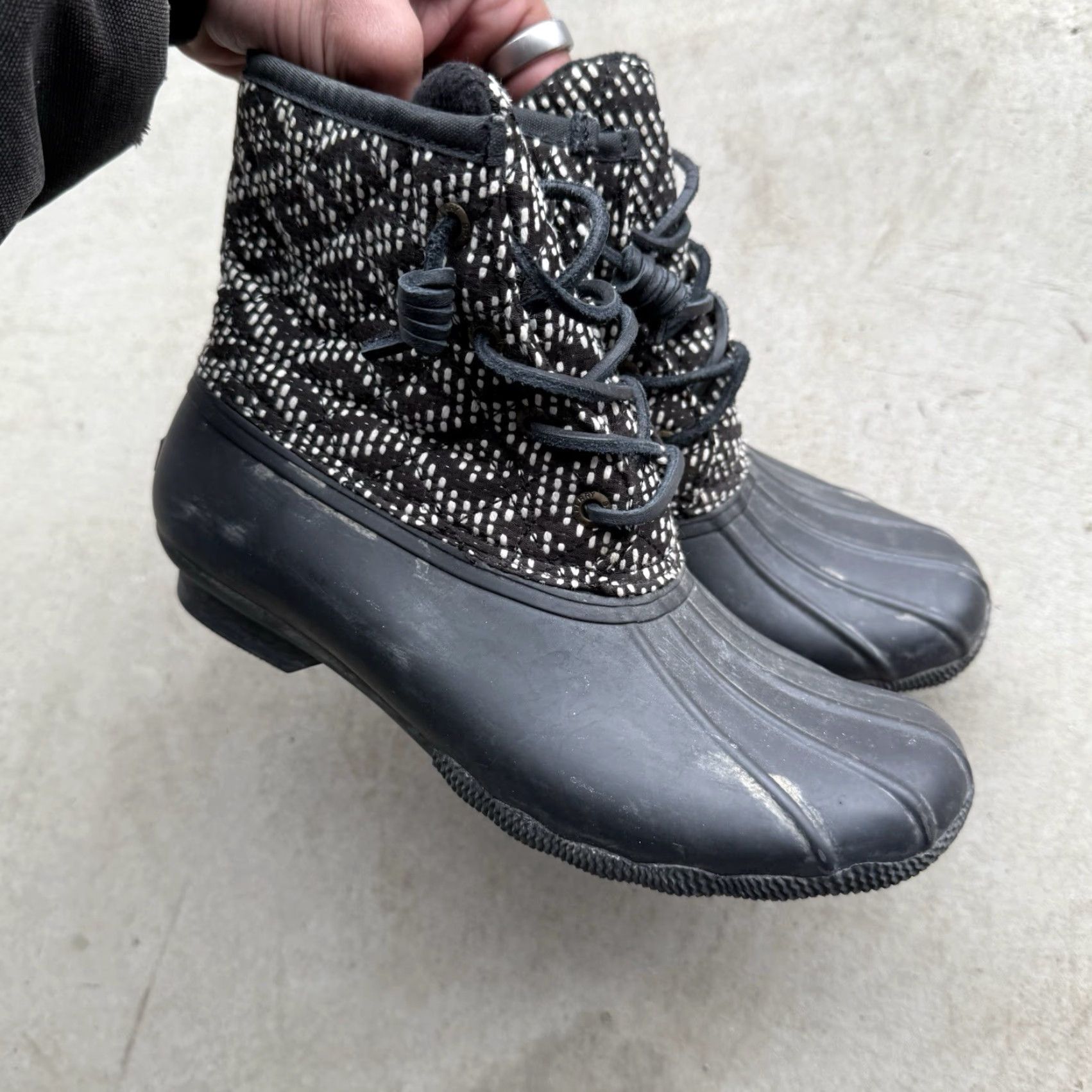 Sperry VINTAGE SPERRY Top-Sider Saltwater Duck Boots Tribal Black/White Women’s 6.5 Waterproof Rubber Snow Boot Women Size US 7 / IT 37 - 2 Thumbnail