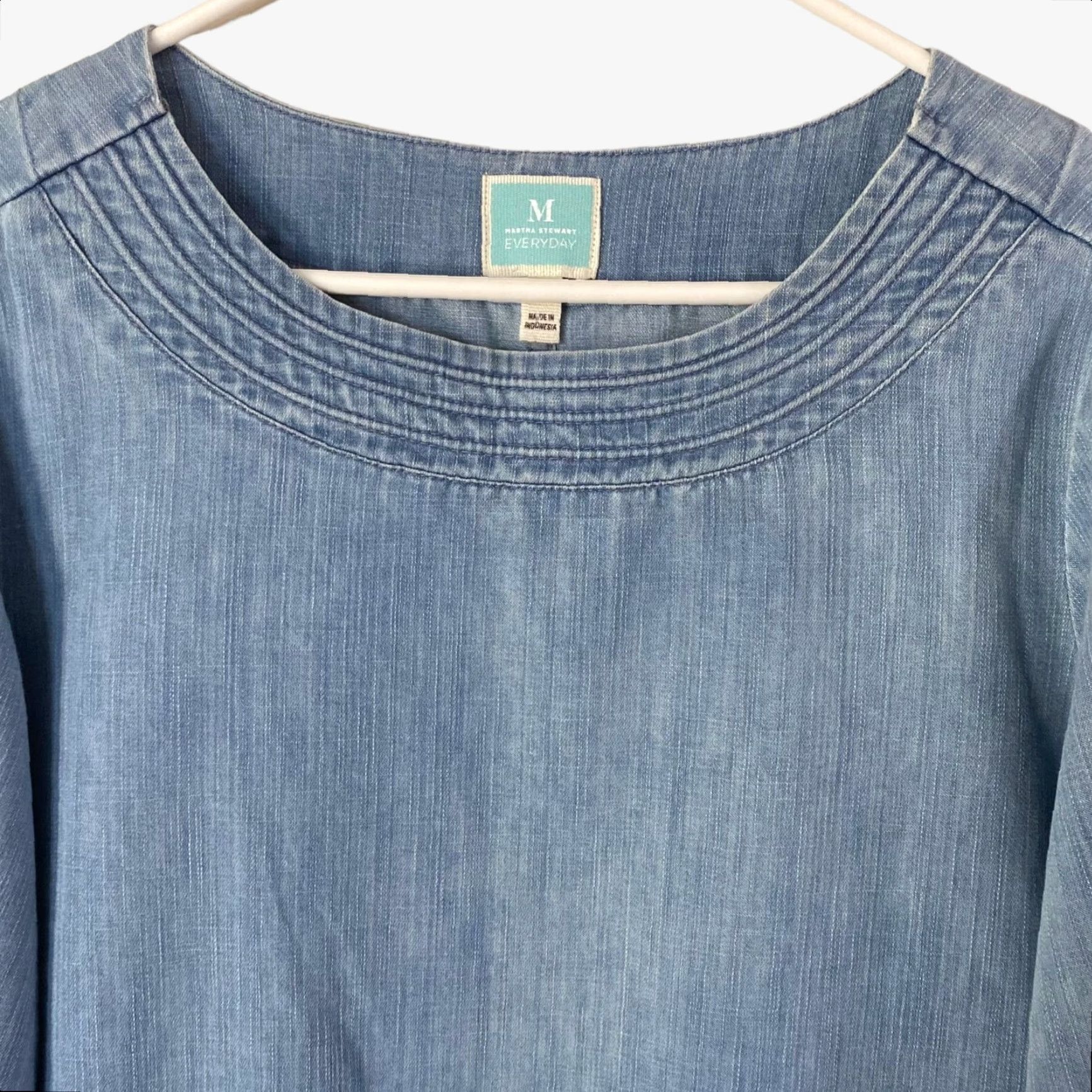 Vintage Martha Stewart Denim Tunic Top 3/4 Sleeve Blue Womens M Pullover Shirt Blouse Casual Knit Cotton Blend Beach Classic Size M / US 6-8 / IT 42-44 - 5 Thumbnail