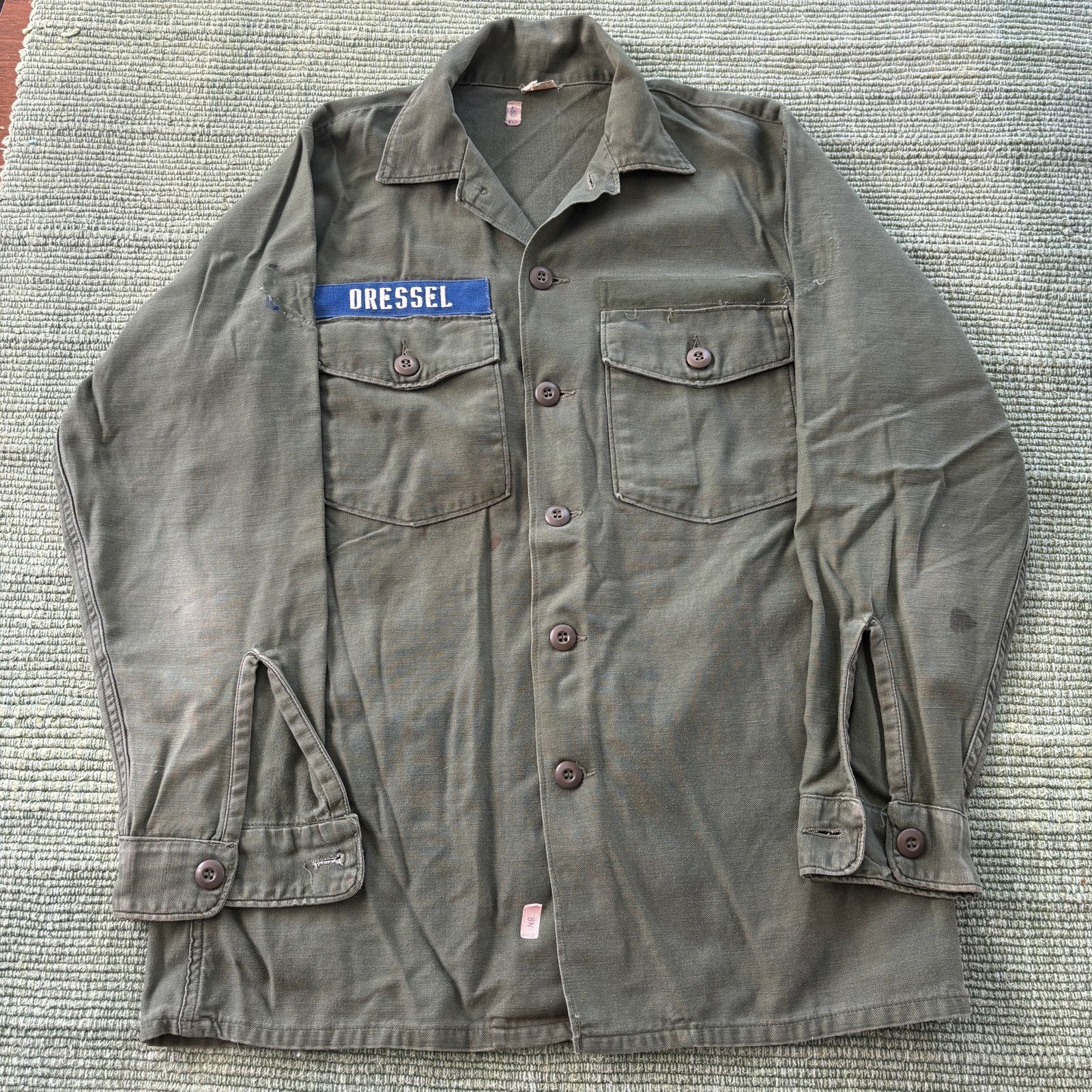 Vintage 60s Vtg OG-107 Green US Army Vietnam Fatigue Shirt Dressel Size US L / EU 52-54 / 3 - 1 Thumbnail