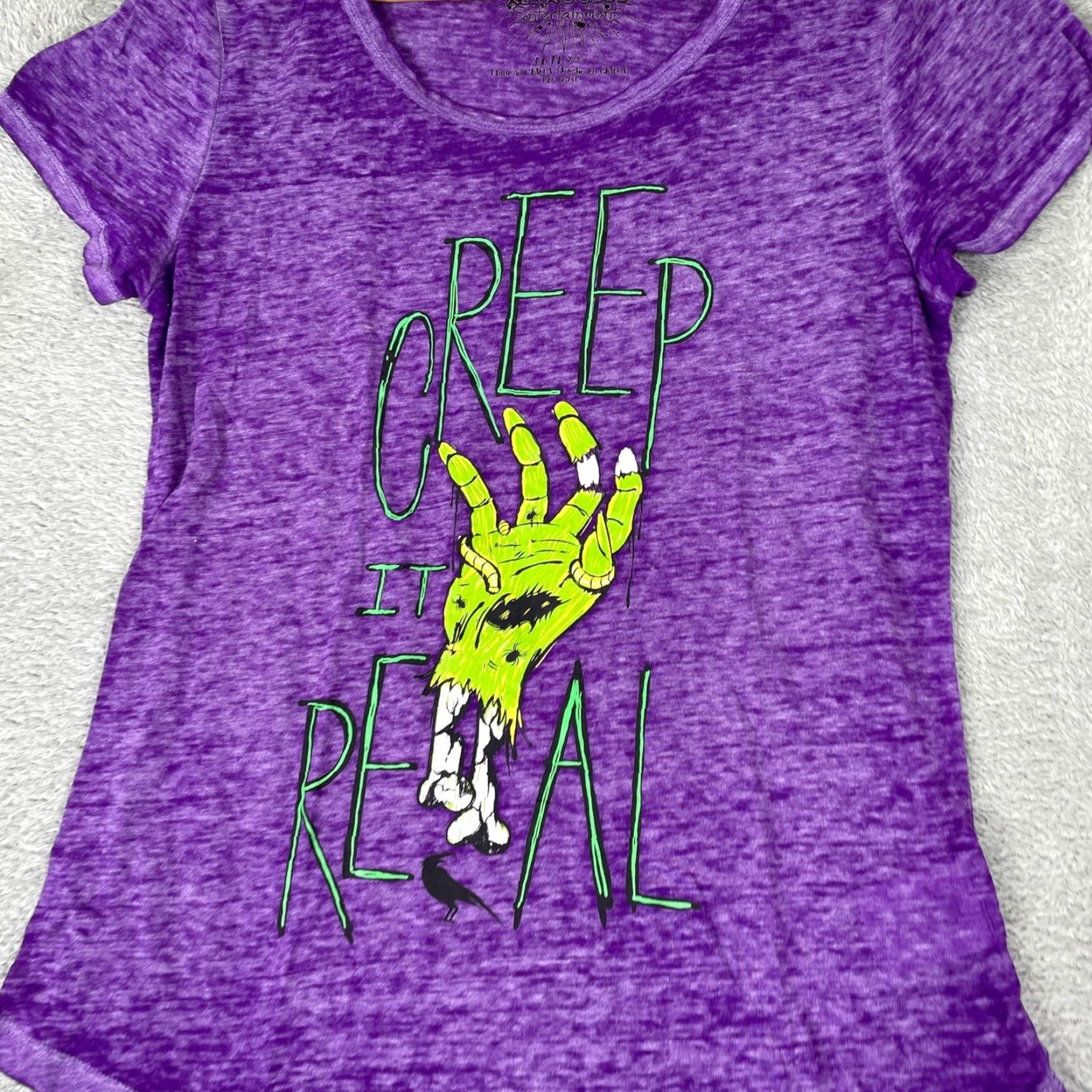Vintage Rocker Girl Graphic Tee Womens M Purple Creep It Real Zombie Burnout Goth Shirt Size M / US 6-8 / IT 42-44 - 5 Thumbnail