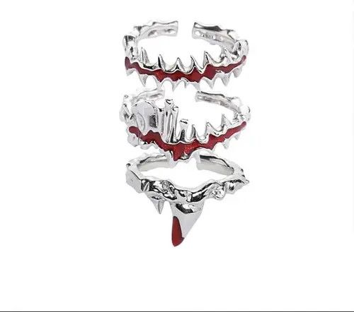 Jewelry 3 piece/Set of Adjustable Ring Irregular Geometric Red Ring Size ONE SIZE - 2 Thumbnail