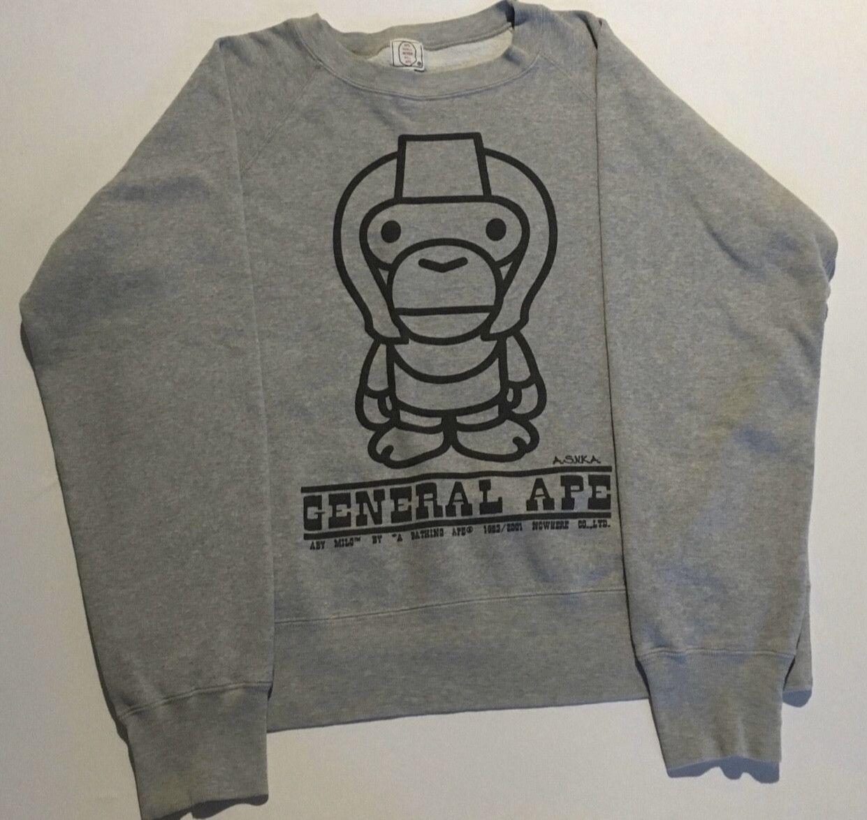 image of Bape Baby Milo Crew Neck Sweatshirt in Grey, Men's (Size Small)