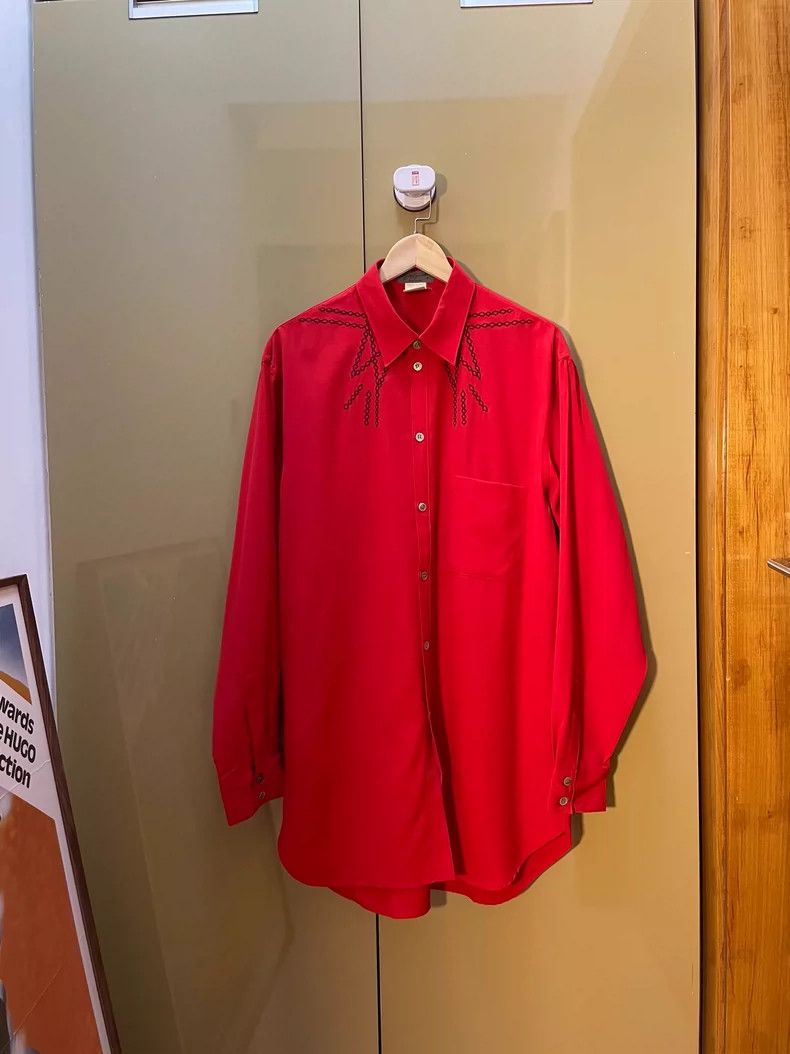Yohji Yamamoto Yohji Yamamoto 89AW Red embroidered wool shirt Size US M / EU 48-50 / 2 - 1 Thumbnail