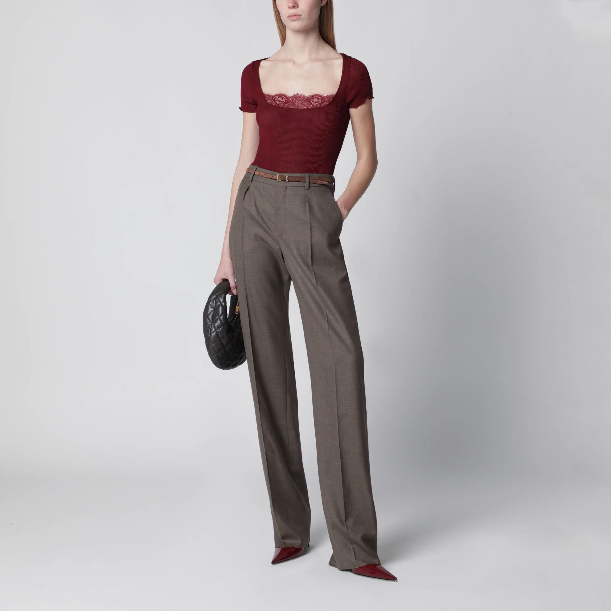 Saint Laurent Paris o1d2blof0526 Straight-leg Wool Trousers in Brown Size 26" / US 2 / IT 38 - 2 Thumbnail