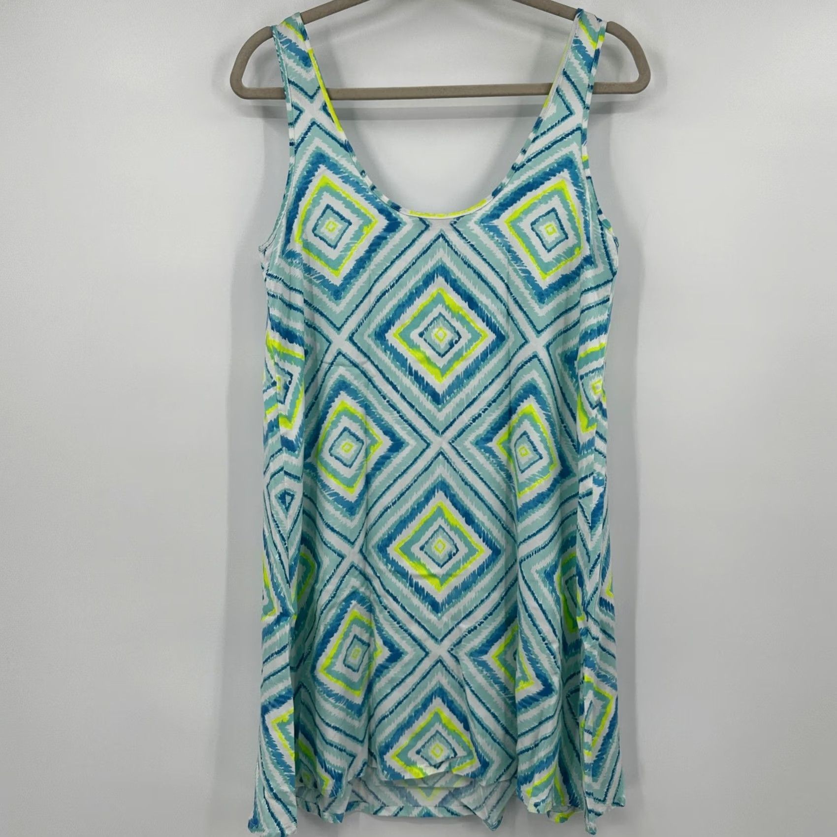 Southern Tide VINTAGE Southern Tide Teal Lime Geometric Diamond Ikat Rayon Mini Dress Small Beach Size S / US 4 / IT 40 - 5 Thumbnail
