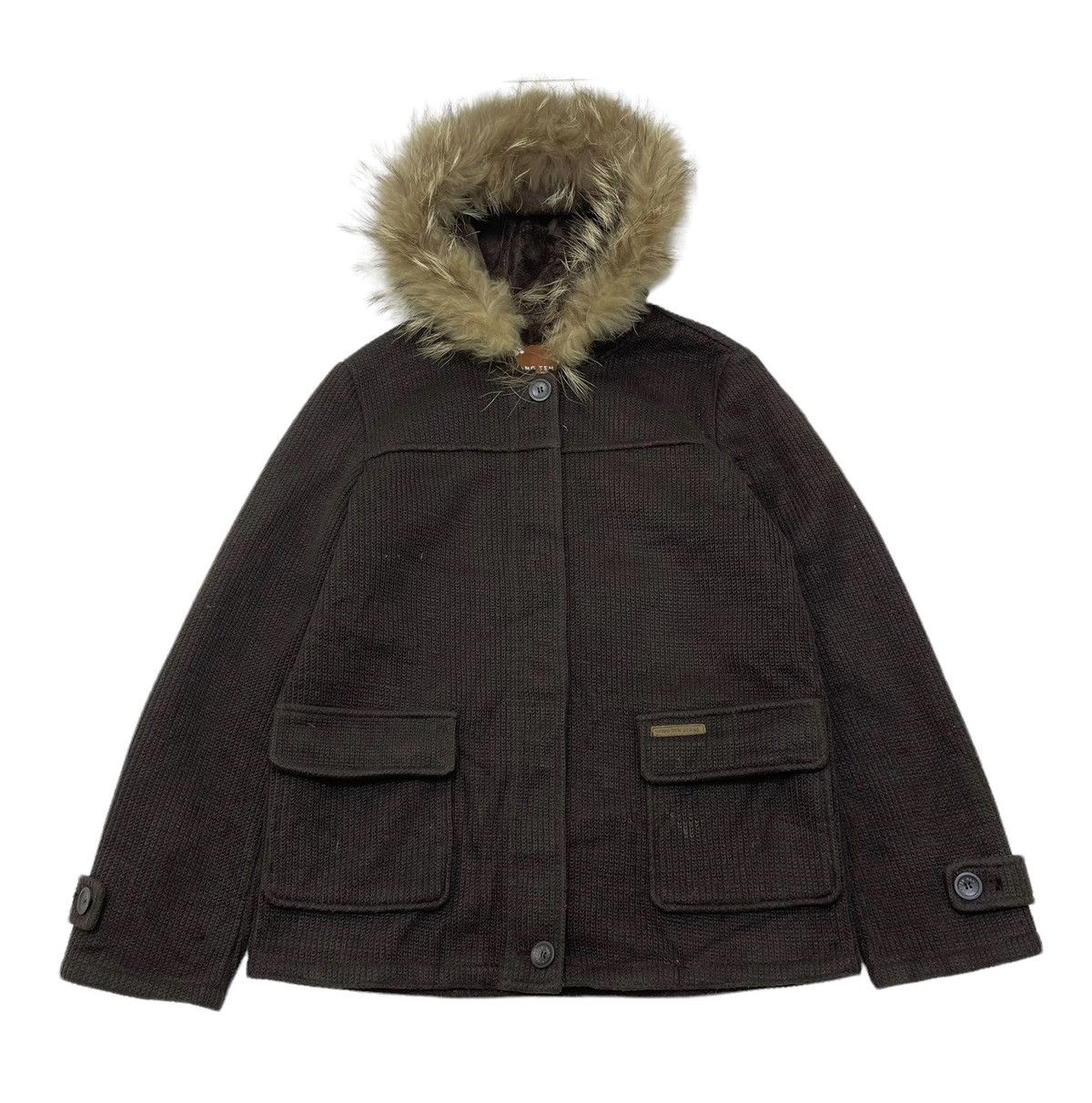 If Six Was Nine Vintage Hang Ten Knit Faux Fur Hoodie Jacket Size M / US 6-8 / IT 42-44 - 2 Thumbnail