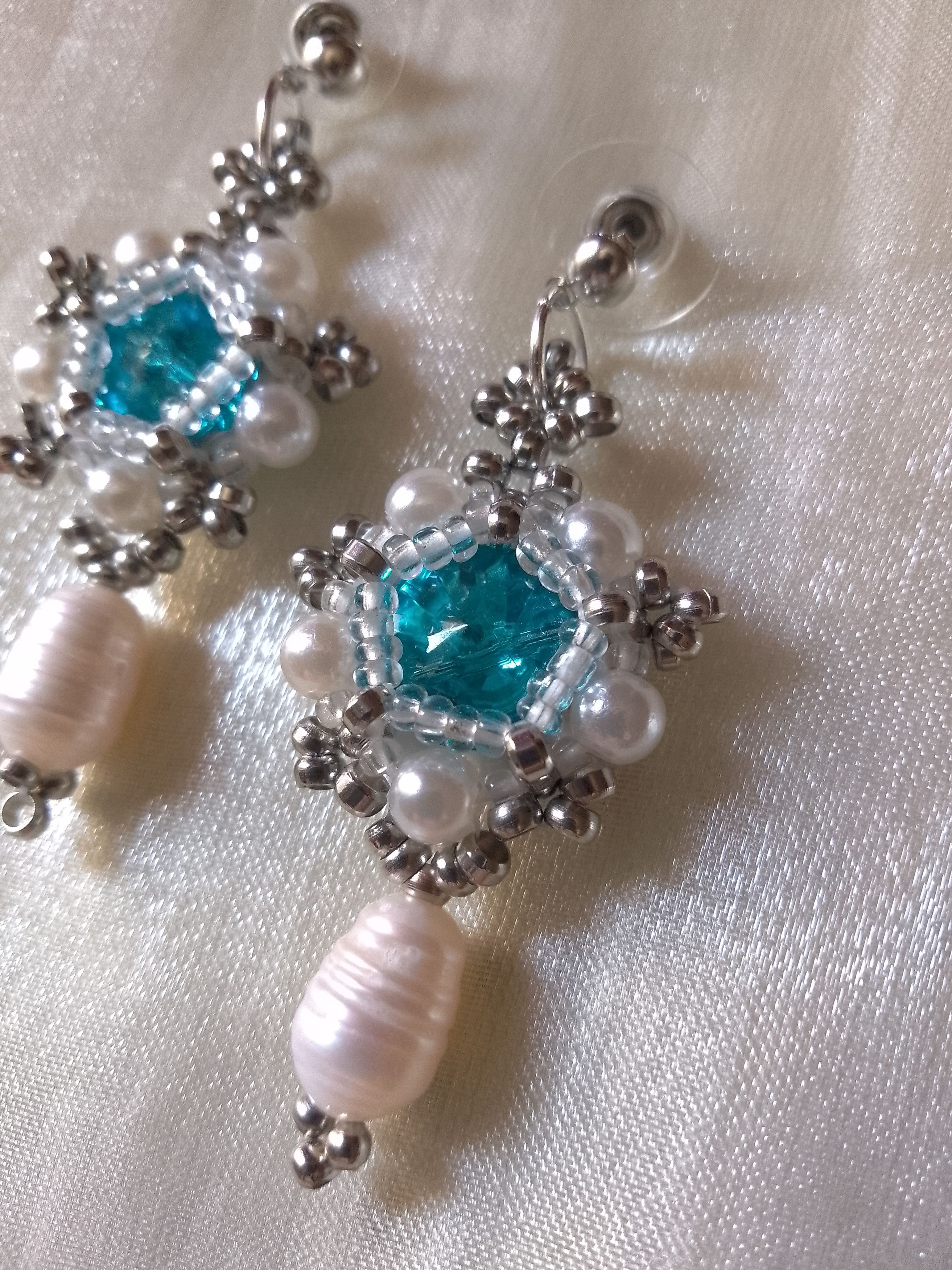 Handmade Earrings vintage style freshwater pearls blue zirconia Size ONE SIZE - 3 Thumbnail