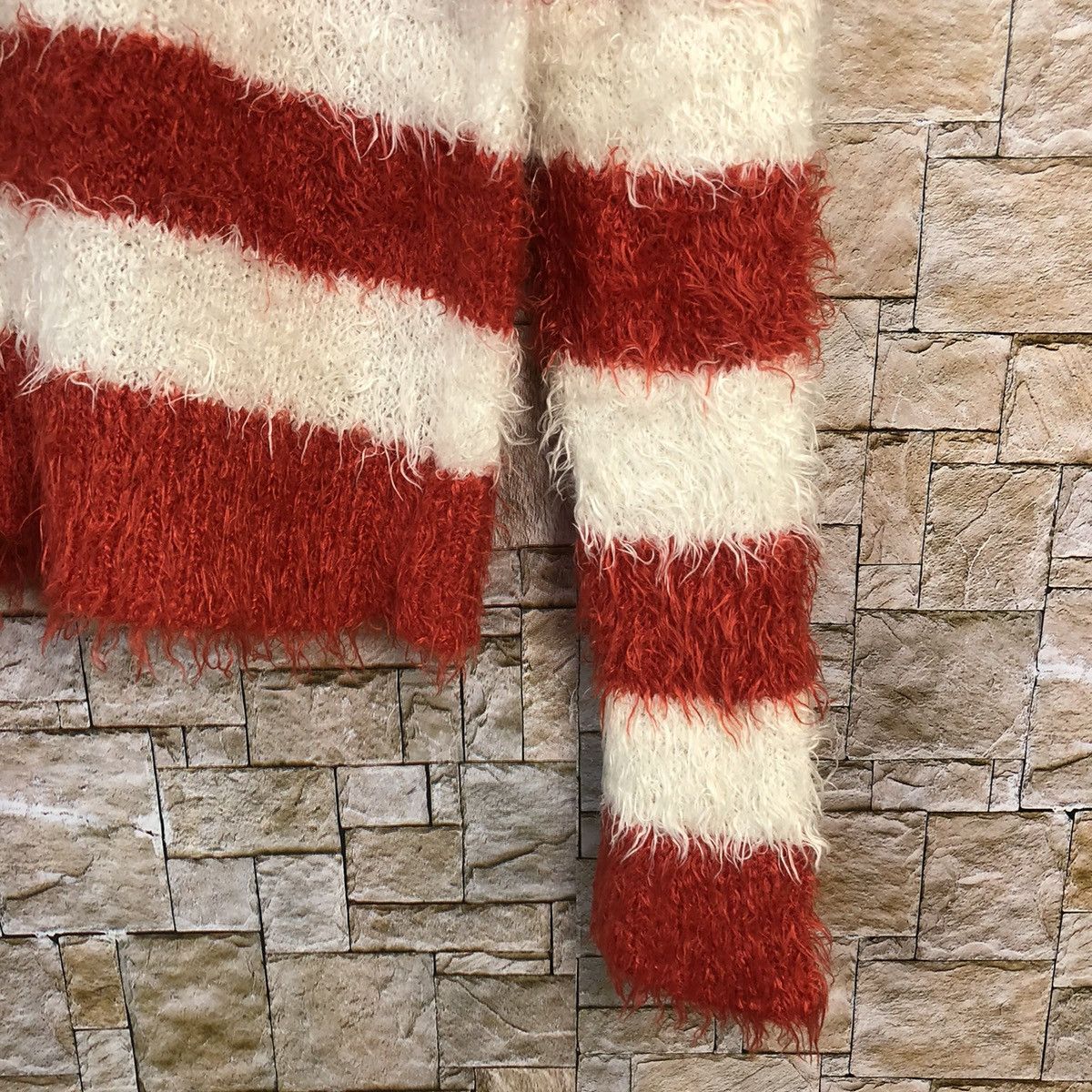 Japanese Brand Japanese Brand Red Stripe fur shaggy mohair Knitwear #A485 Size S / US 4 / IT 40 - 8 Thumbnail