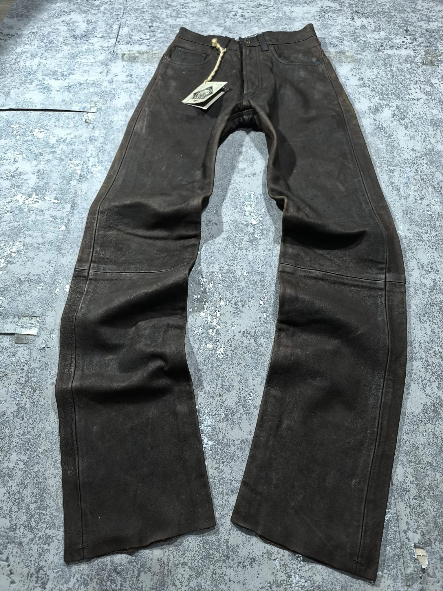 Vintage Vtg 90s Western Moto Dark Brown Suede Leather Pants Size 26" / US 2 / IT 38 - 1 Thumbnail