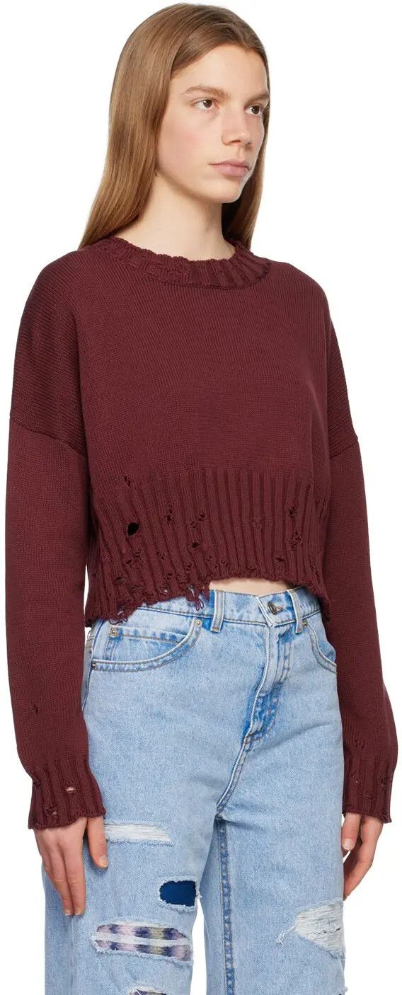Marni o1w1db10824 Distressed Sweater in Burgundy Size M / US 6-8 / IT 42-44 - 2 Thumbnail