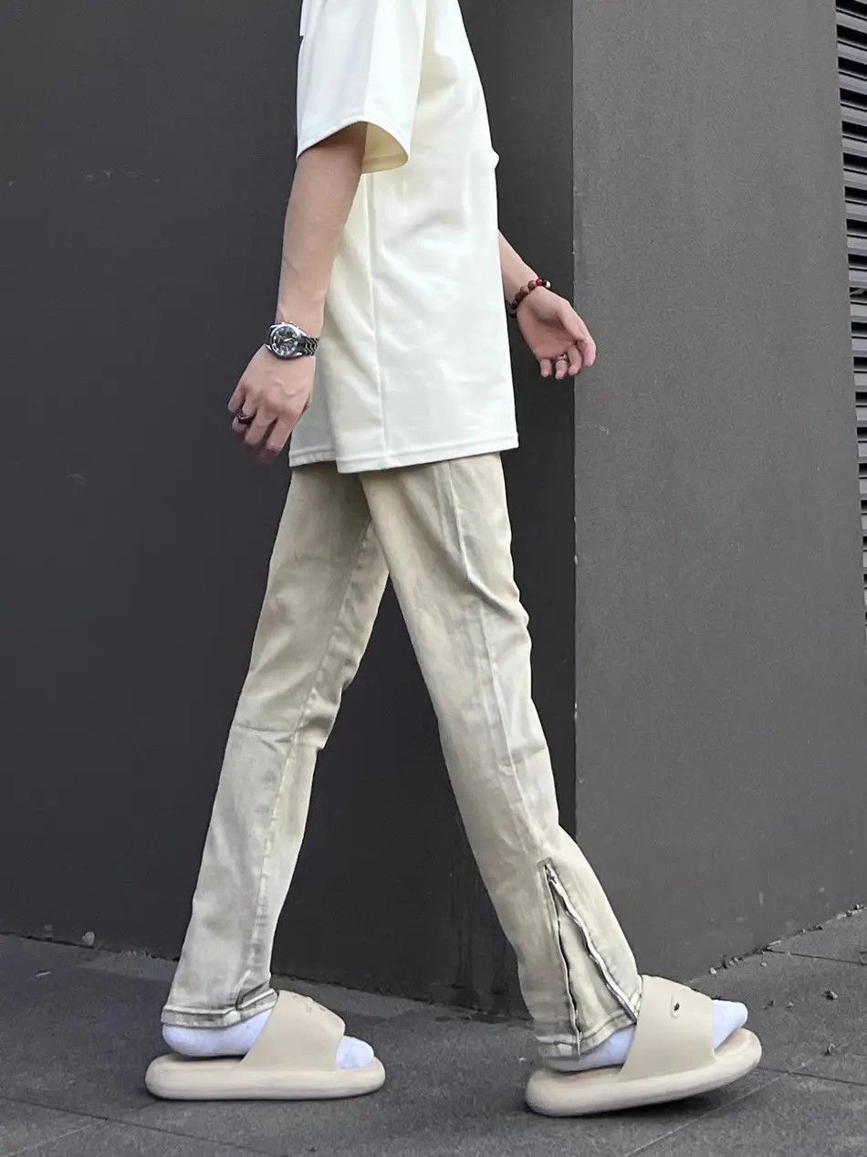 Japanese Brand Retro slim fit zipper split straight leg jeans Size US 32 / EU 48 - 5 Thumbnail