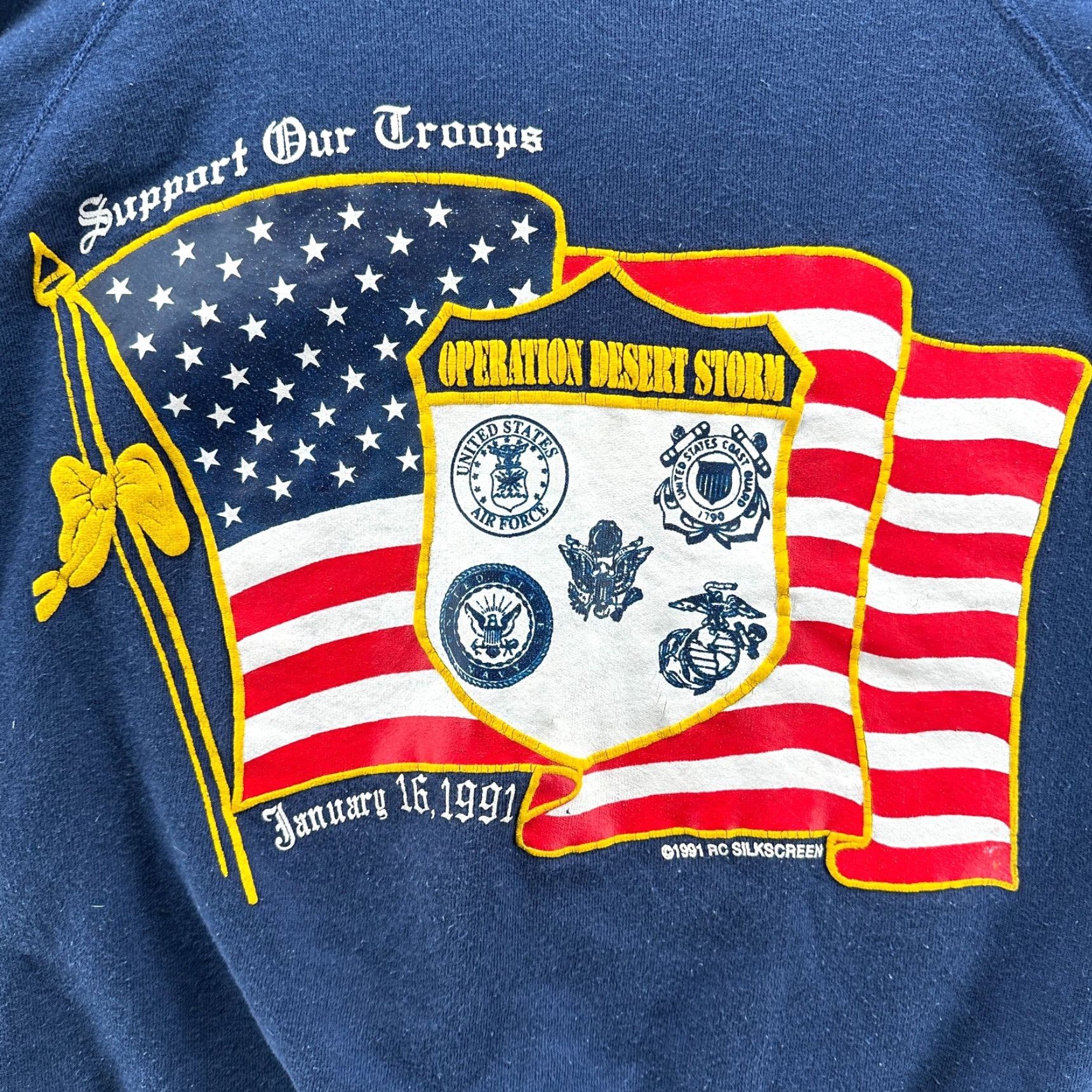 Hanes VINTAGE Hanes Sweatshirt Blue Mens 2XL Operation Desert Storm Support Our Troops Crew Neck Long Sleeve Pullover Graphic Print 90s Mens Size US XXL / EU 58 / 5 - 5 Thumbnail