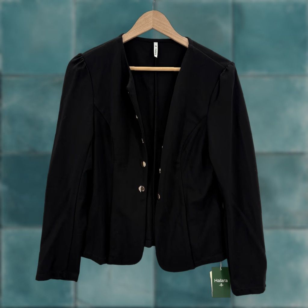 Vintage Halara Blazer Womens Large Black Knit Stretch Athleisure Work Jacket Business Shirt Size L / US 10 / IT 46 - 1 Thumbnail