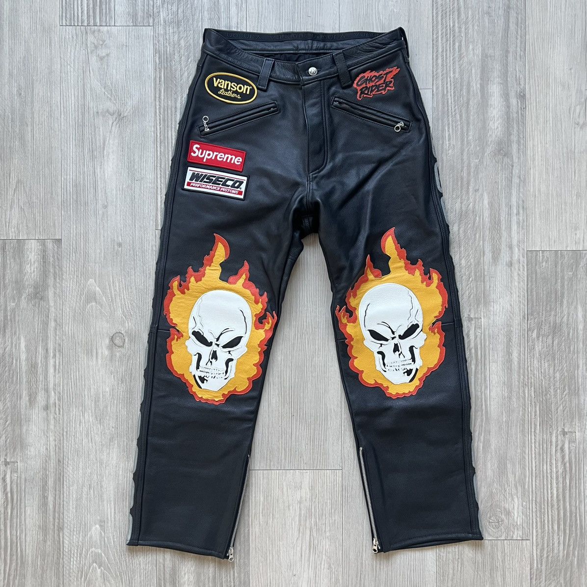 Supreme × Vanson Leathers Supreme x Vanson Ghost Rider Leather Pants (Black) Size US 32 / EU 48 - 1 Thumbnail