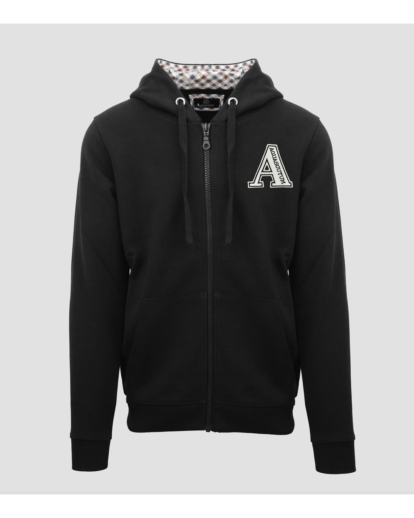 image of Aquascutum Zip-Up Cotton Sweatshirt In Solid Color in Black, Men's (Size 2XL)