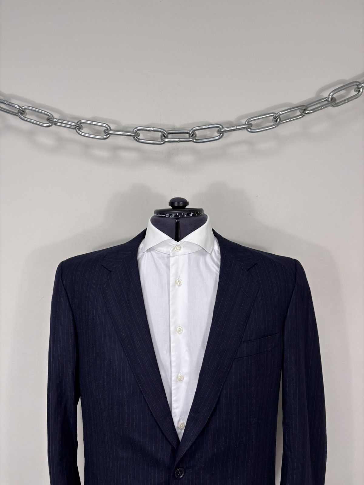 David August David August “ Black “ Navy Blue Striped Wool Blazer Jacket Size 44R - 2 Thumbnail
