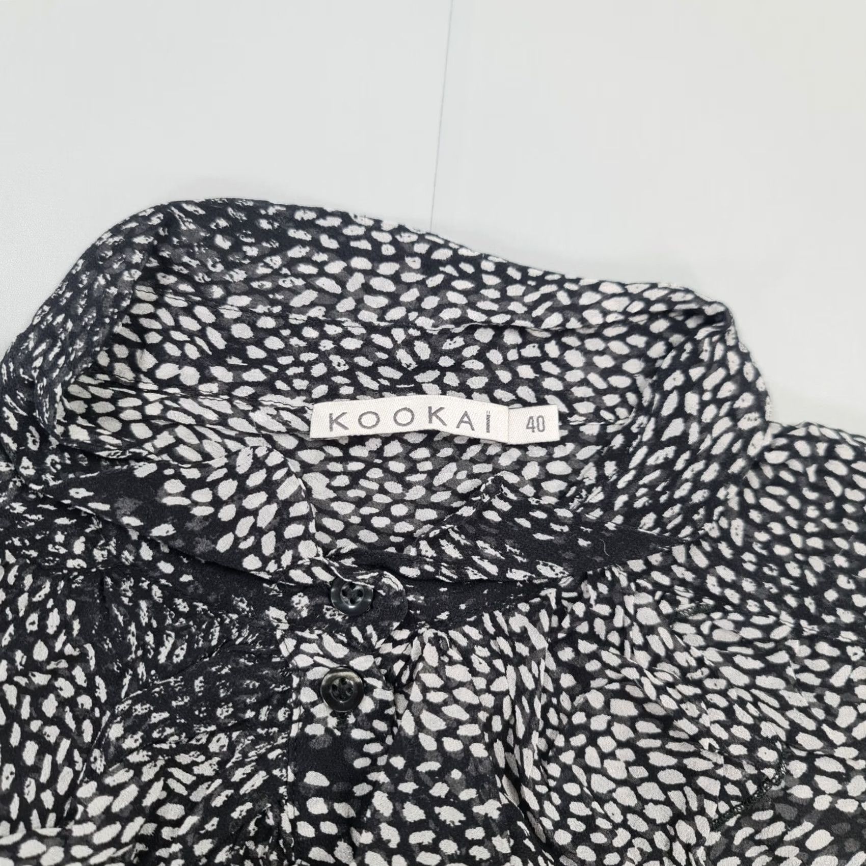 Vintage Kookai Blouse Black 40 Long Sleeve Sheer Ruffle Front Satin Polka Dot Casual Womens Blouse Size S / US 4 / IT 40 - 3 Thumbnail