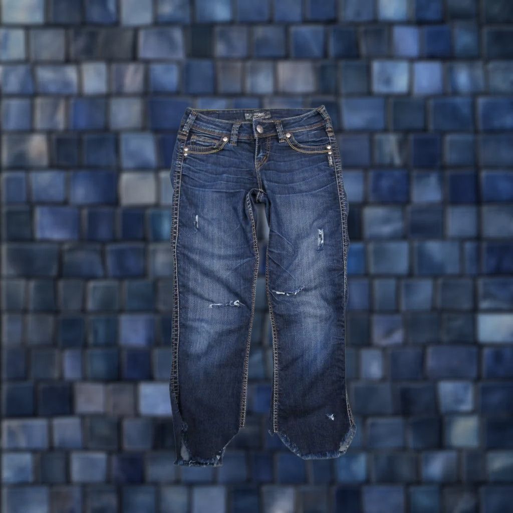 Silver Jeans Co. Silver Jeans Co Frances Jeans 25x31 Dark Wash Denim 5-Pocket Casual Cut Offs Womens Regular Blue Denim Shirt T Size 42" / US 20 - 1 Thumbnail