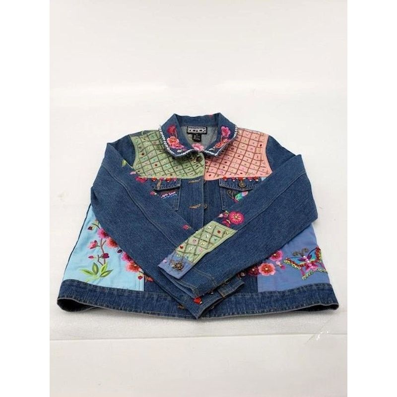 Japanese Brand Vintage Berek2 Floral Butterfly Embroidered Jean Jacket Size M / US 6-8 / IT 42-44 - 3 Thumbnail