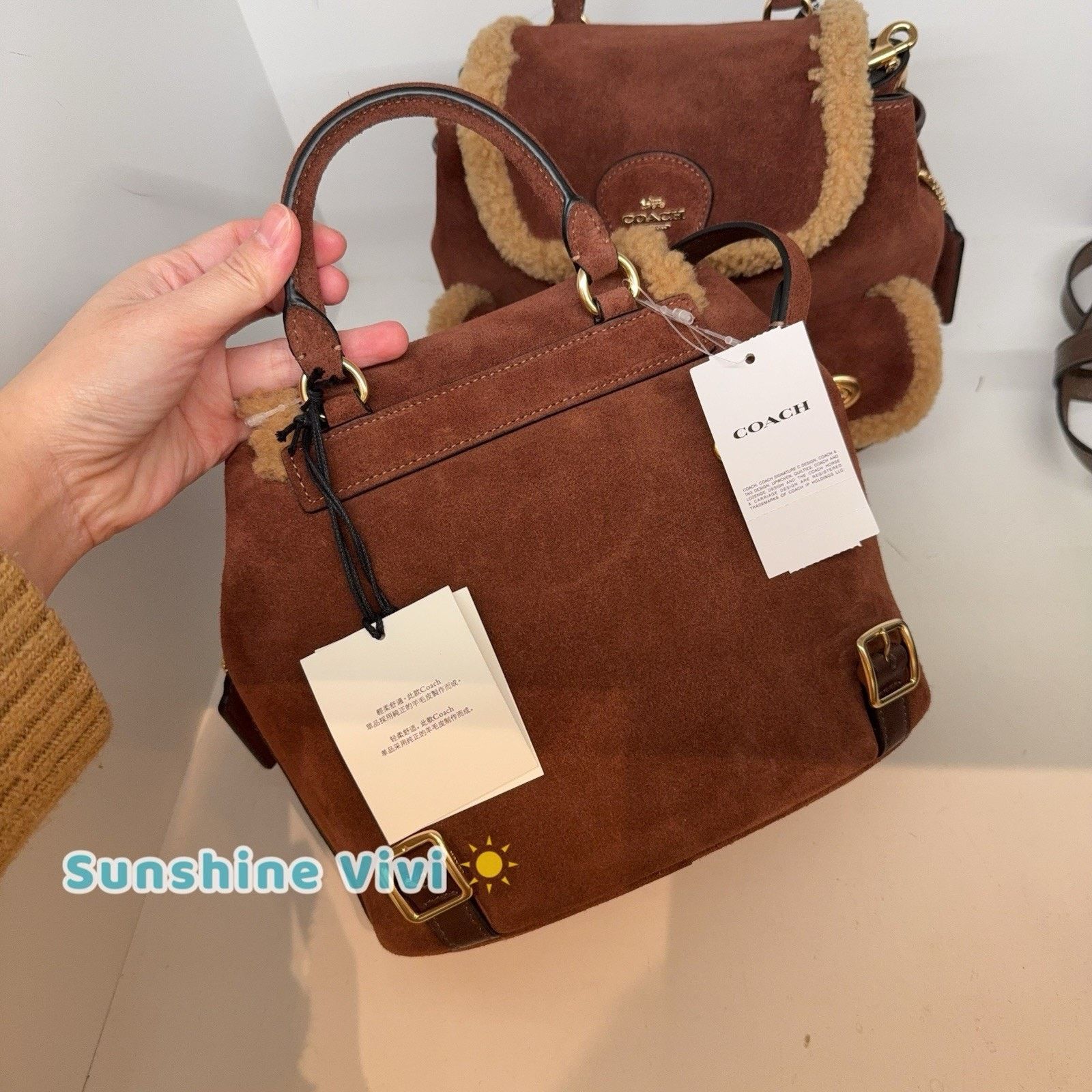 Coach NWT Coach CCZ25 Hadley Backpack Vintage Brown Gold Suede Size ONE SIZE - 3 Thumbnail