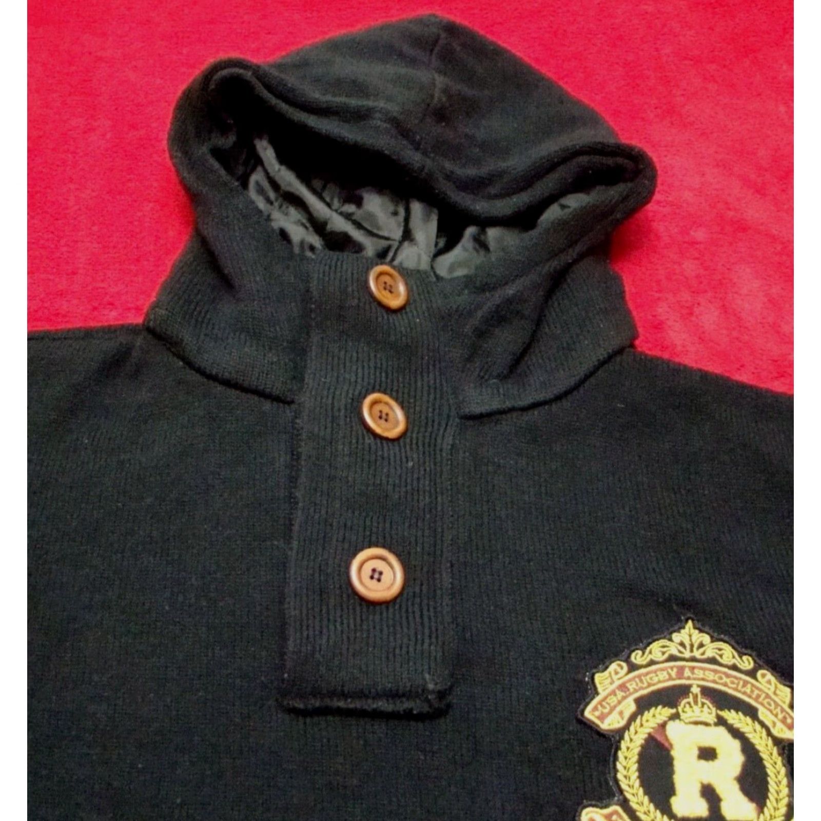 Vintage USA Rugby Association Mens 3XL Pullover Henley Black Quilted Hoodie Sweater Size US XXL / EU 58 / 5 - 3 Thumbnail