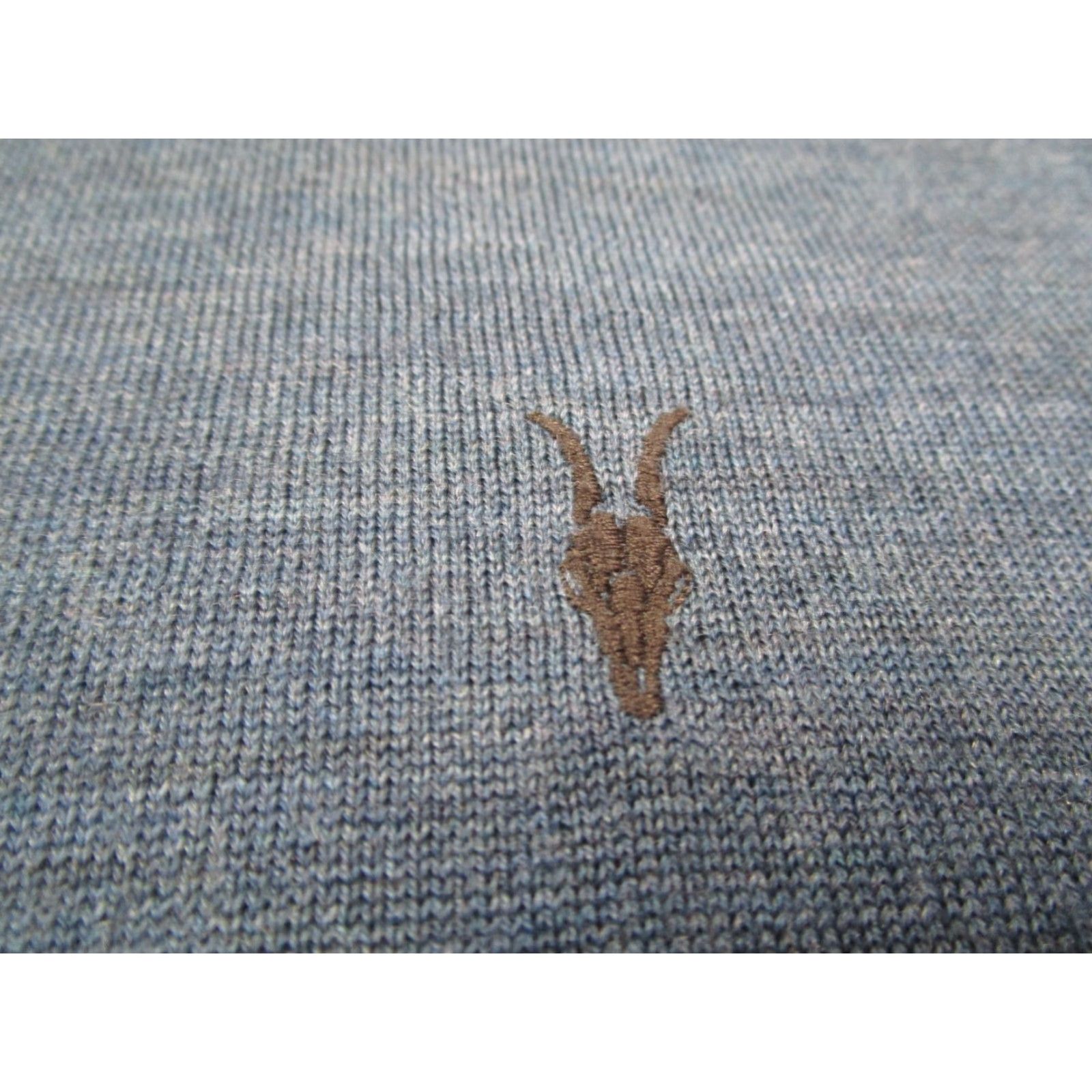 Allsaints AllSaints Sweater Mens Medium Blue Merino Wool Crew Pullover Knit with Ramskull Logo Size US M / EU 48-50 / 2 - 3 Thumbnail