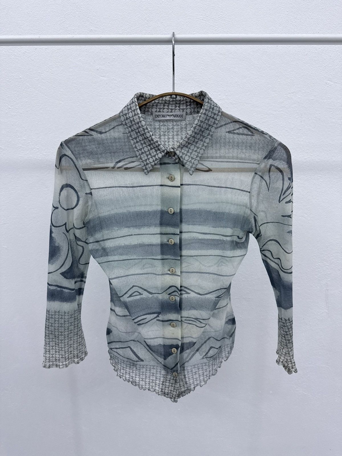 Emporio Armani 🔥ARCHIVED🔥 RARE 90s EMPORIO ARMANI Sheer Mesh Printed Shirt Size S / US 4 / IT 40 - 1 Thumbnail