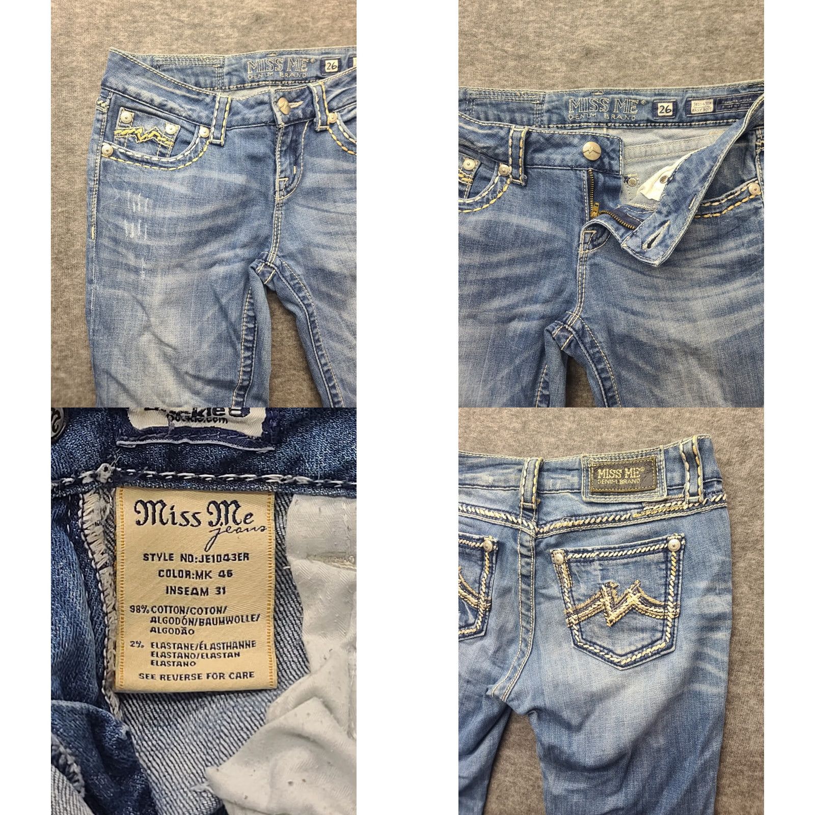 Miss Me Miss Me Jeans Womens Regular Fit Bootcut 26x28 Mid Rise Distressed Velvety Blue Denim Stretch Size 26" / US 2 / IT 38 - 8 Thumbnail