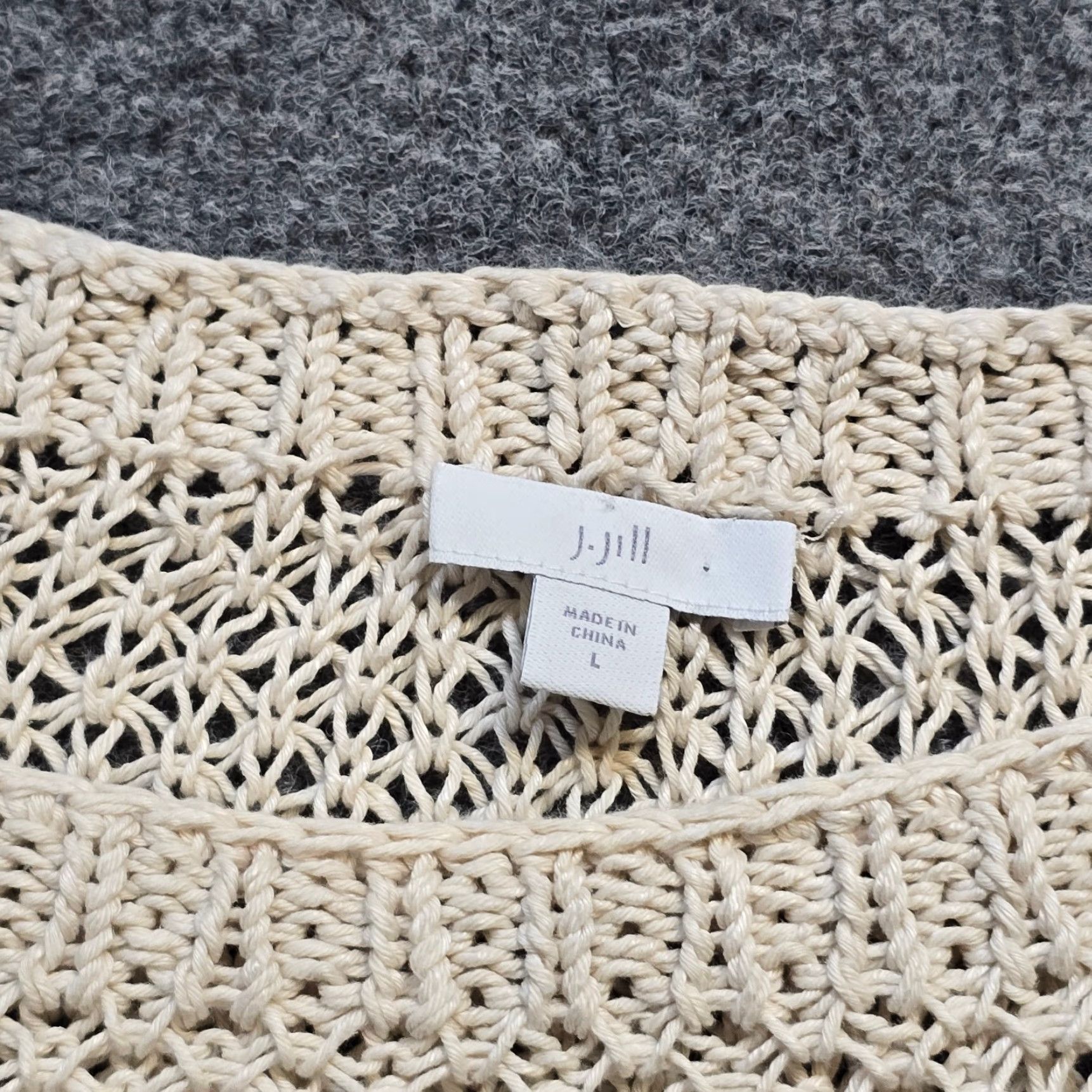 J. Jill J. Jill Sweater Womens Large Beige Stripe Linen Open Knit 3/4 Sleeve Pullover Casual Size L / US 10 / IT 46 - 4 Thumbnail
