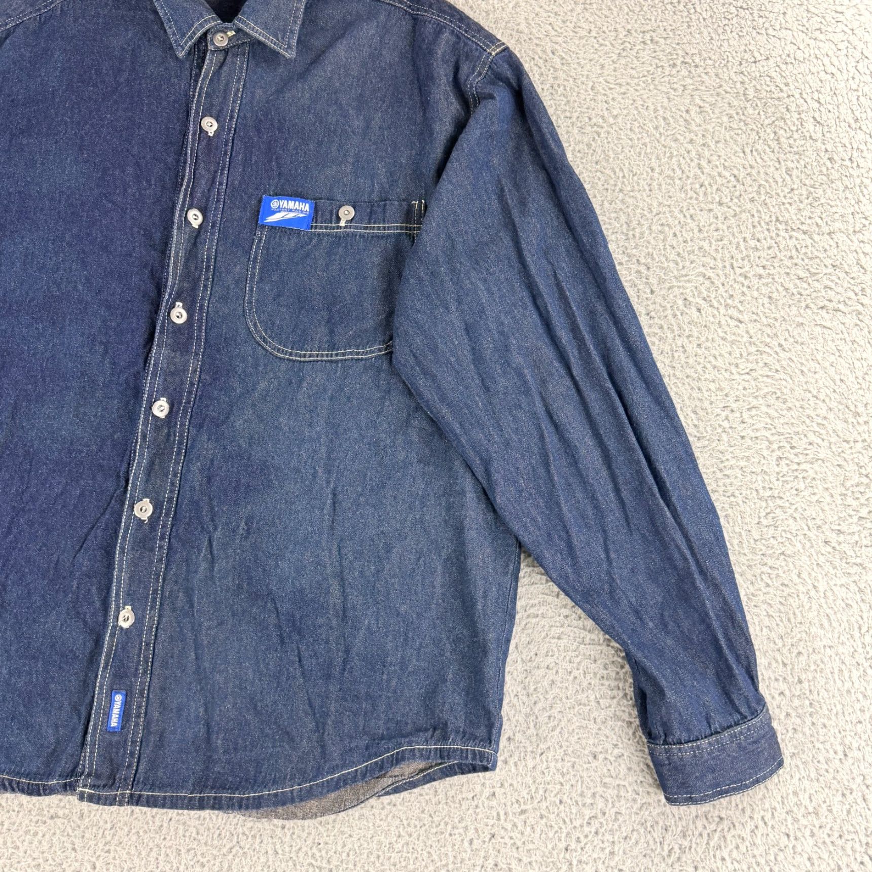 Yamaha VINTAGE Yamaha Jean Button-Up Shirt Mens XL Blue Denim Long Sleeve USA Made Size US XL / EU 56 / 4 - 4 Thumbnail