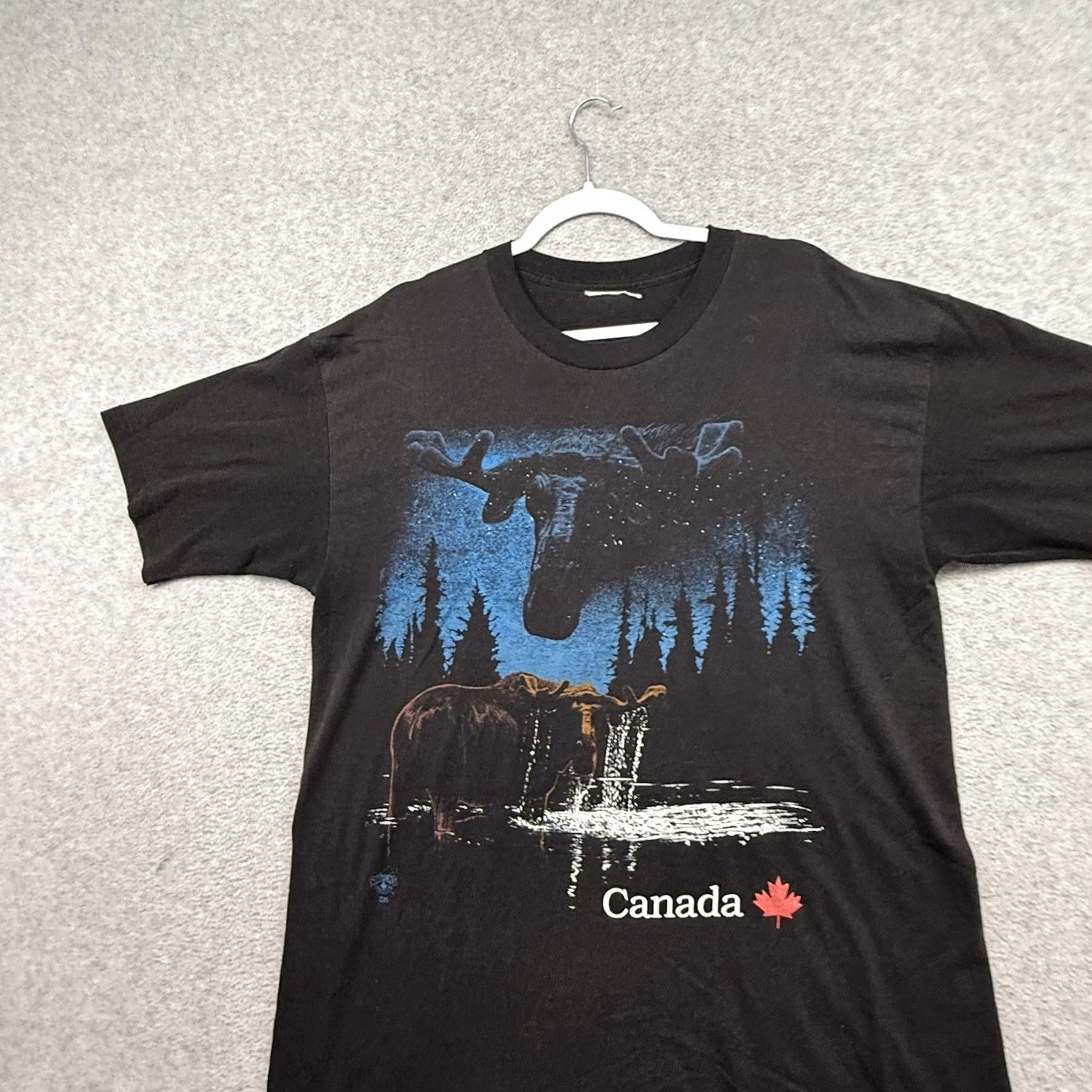 Vintage VINTAGE Moose Shirt 90s Canada Black Cotton Crew Neck Short Sleeve Men L Nature Shirt Size US L / EU 52-54 / 3 - 3 Thumbnail