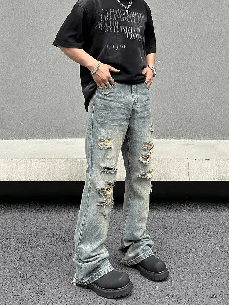 Designer × Japanese Brand × Jean Hip Hop Vintage Washed Faded Loose Casual Ripped Jeans Size US 32 / EU 48 - 1 Thumbnail