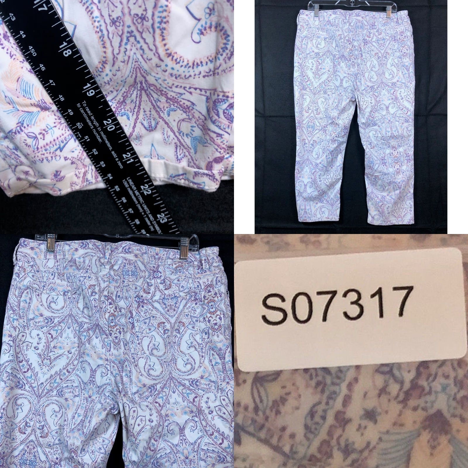 Vintage Chicos Womens Jeans White Purple Paisley Denim Girlfriend Slim Crop Stretch 2.5 14 Plus High Rise 5-Pocket Size 36" / US 14 / IT 50 - 8 Thumbnail